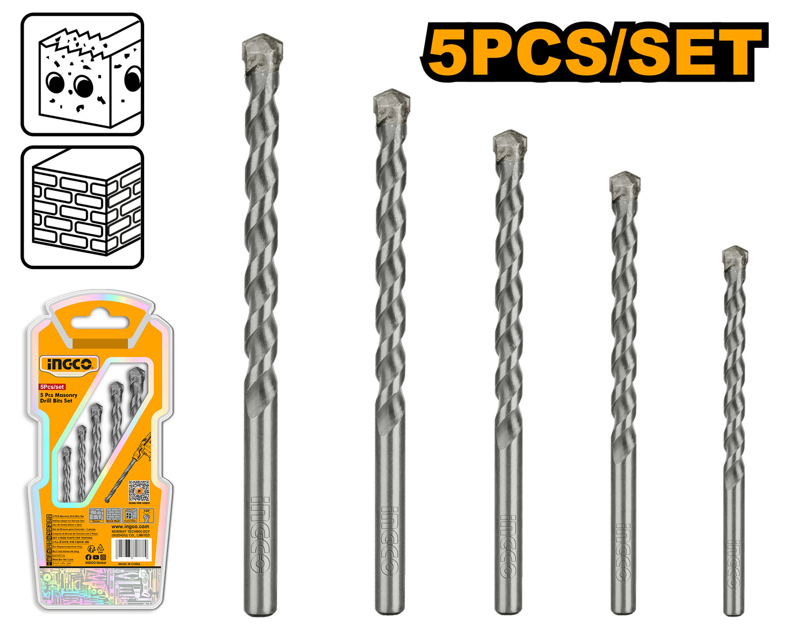 AKDB3055.png AKDB3055 (5PCS Masonry drill bits set - P40C80) - Image 1