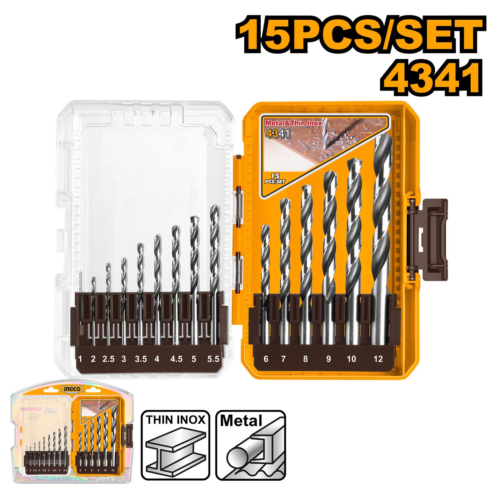 AKDL51506-1.png AKDL51506 (15 Pcs 4341 HSS drill bits set - P6C12) - Image 1