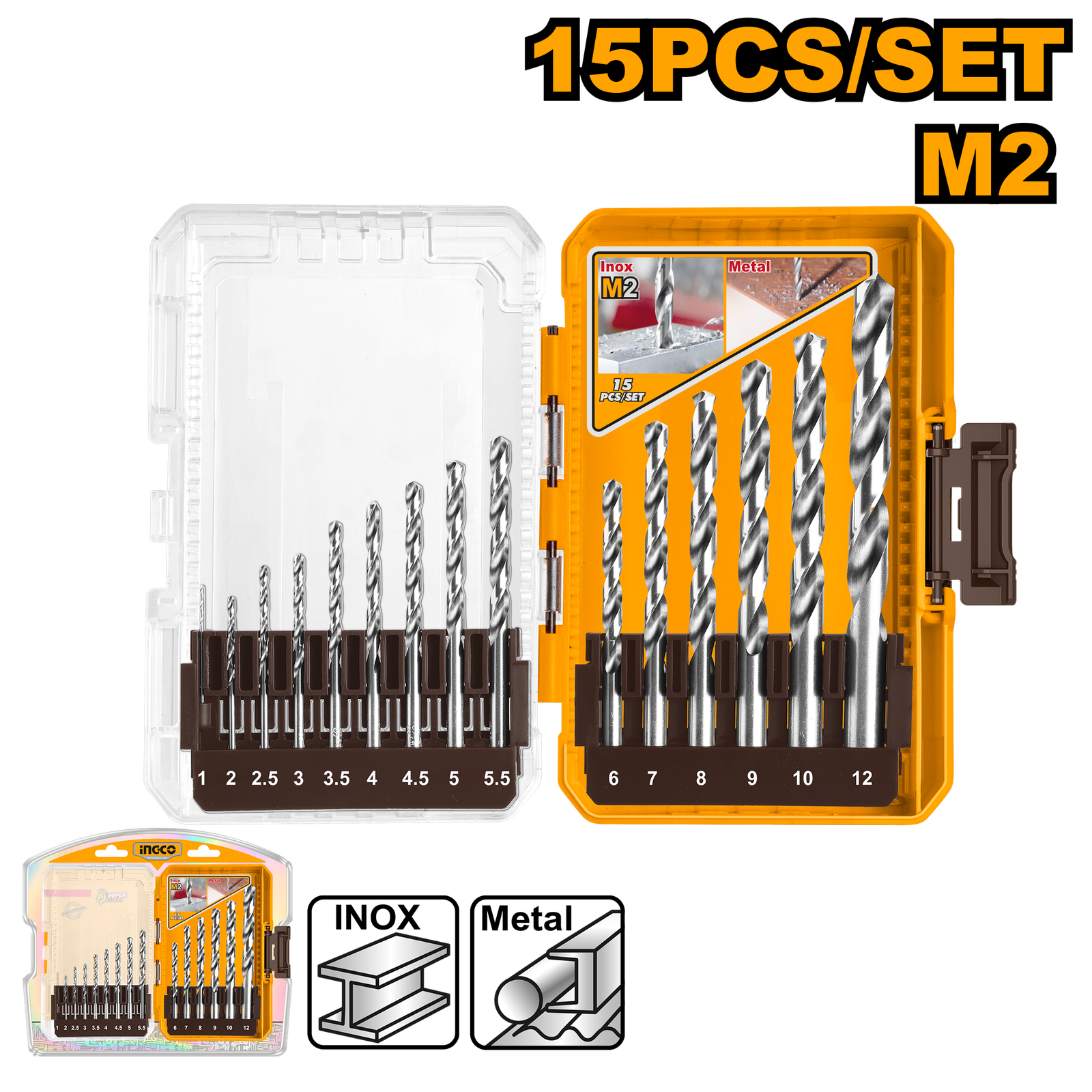 AKDL51508.png AKDL51508 (15 Pcs M2 HSS drill bits set - P6C12) - Image 1