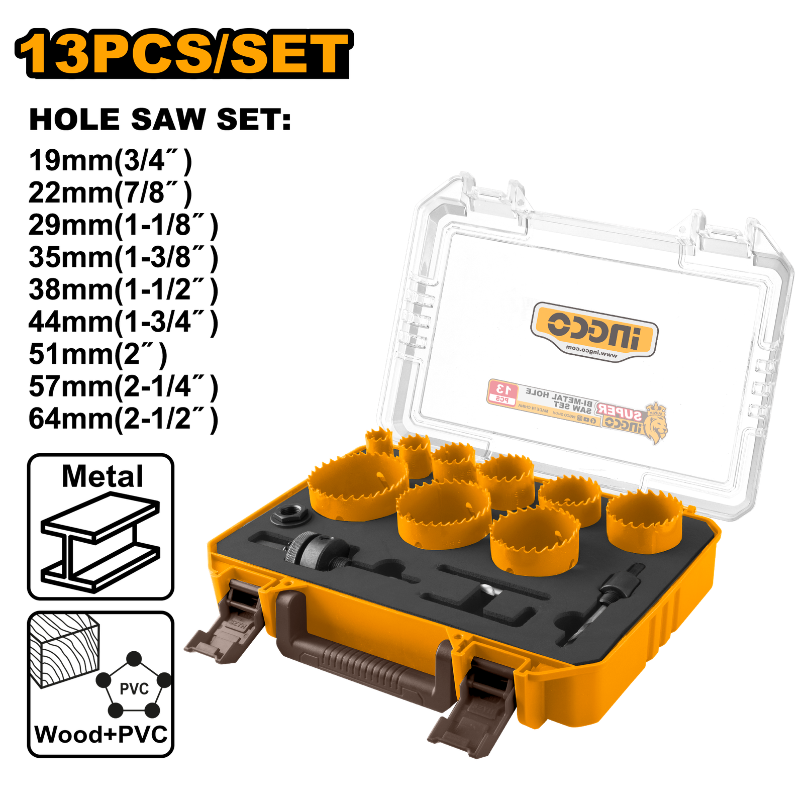 AKH0132.png AKH0132 (Bi-metal hole saw set 13pcs - P1C10) - Image 1