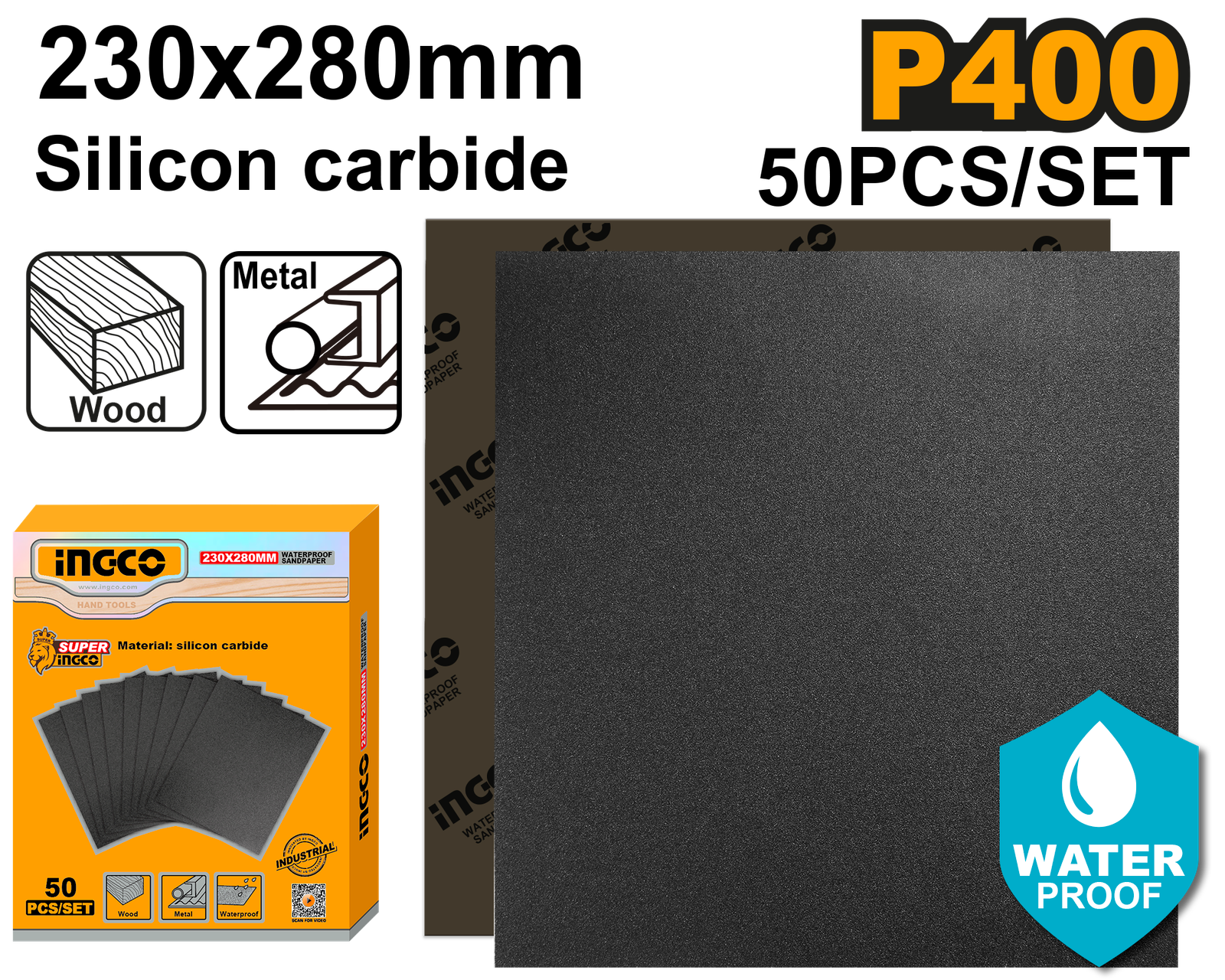 AKHS040016.png AKHS040016 (50pcs Waterproof Sandpaper 230x280mm P400 - P10C20) - Image 1