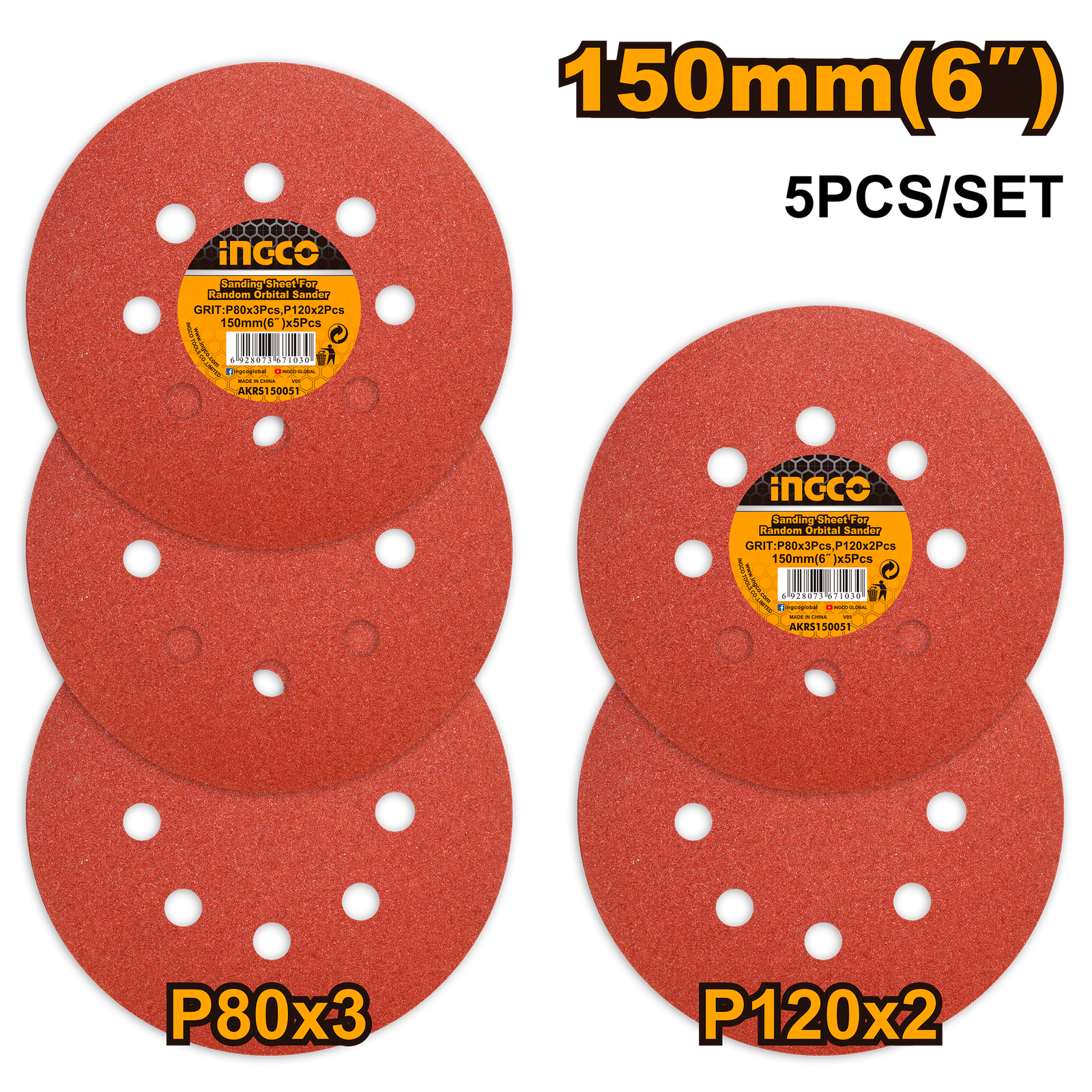 AKRS150051.png AKRS150051 (Sanding sheet for random orbital sander 5pcs 150mm - P20C80) - Image 1