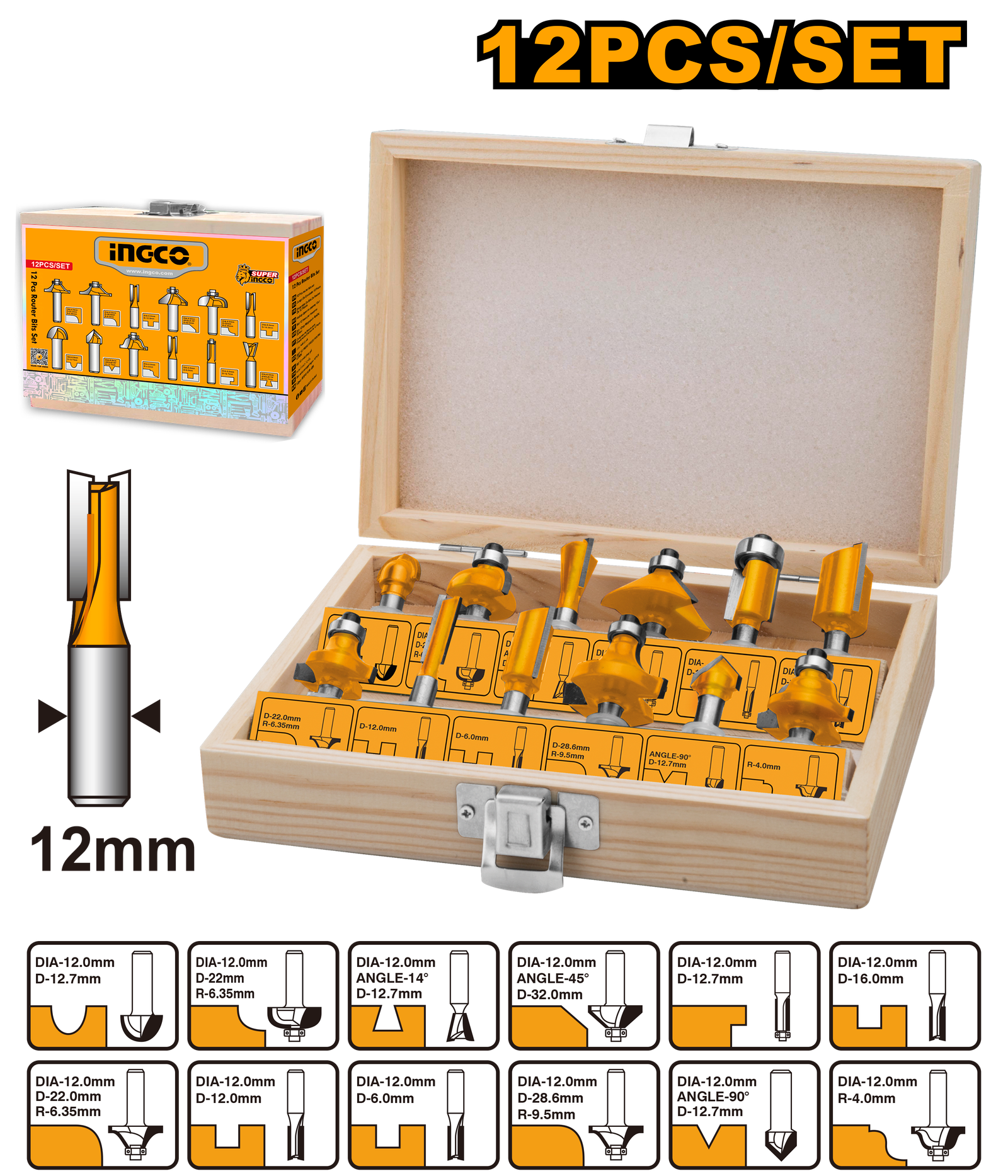 AKRT1221.png AKRT1221 (12pcs Router bits set 12mm - P1C20) - Image 1