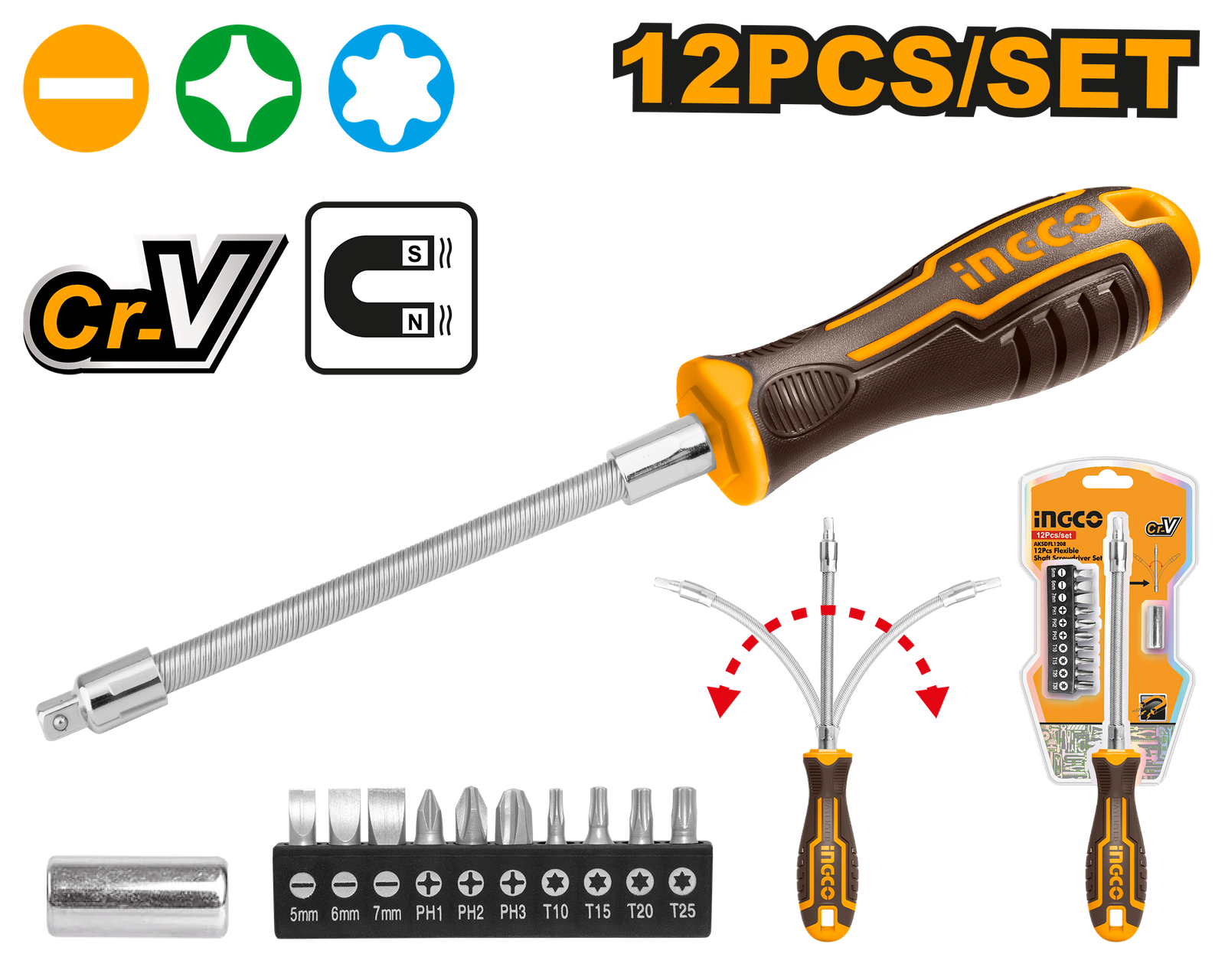 AKSDFL1208-1.png AKSDFL1208 (12 Pcs Flexible shaft screwdriver set - P12C48) - Image 1