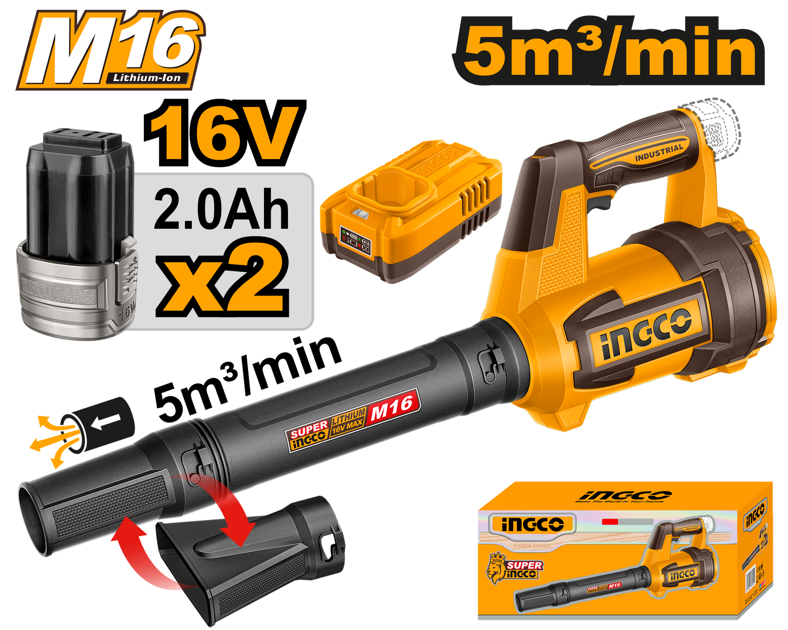 CABLI168082.png CABLI168082 (Cordless blower 16V 5m3/min + 2 Battery - P1C2) - Image 1