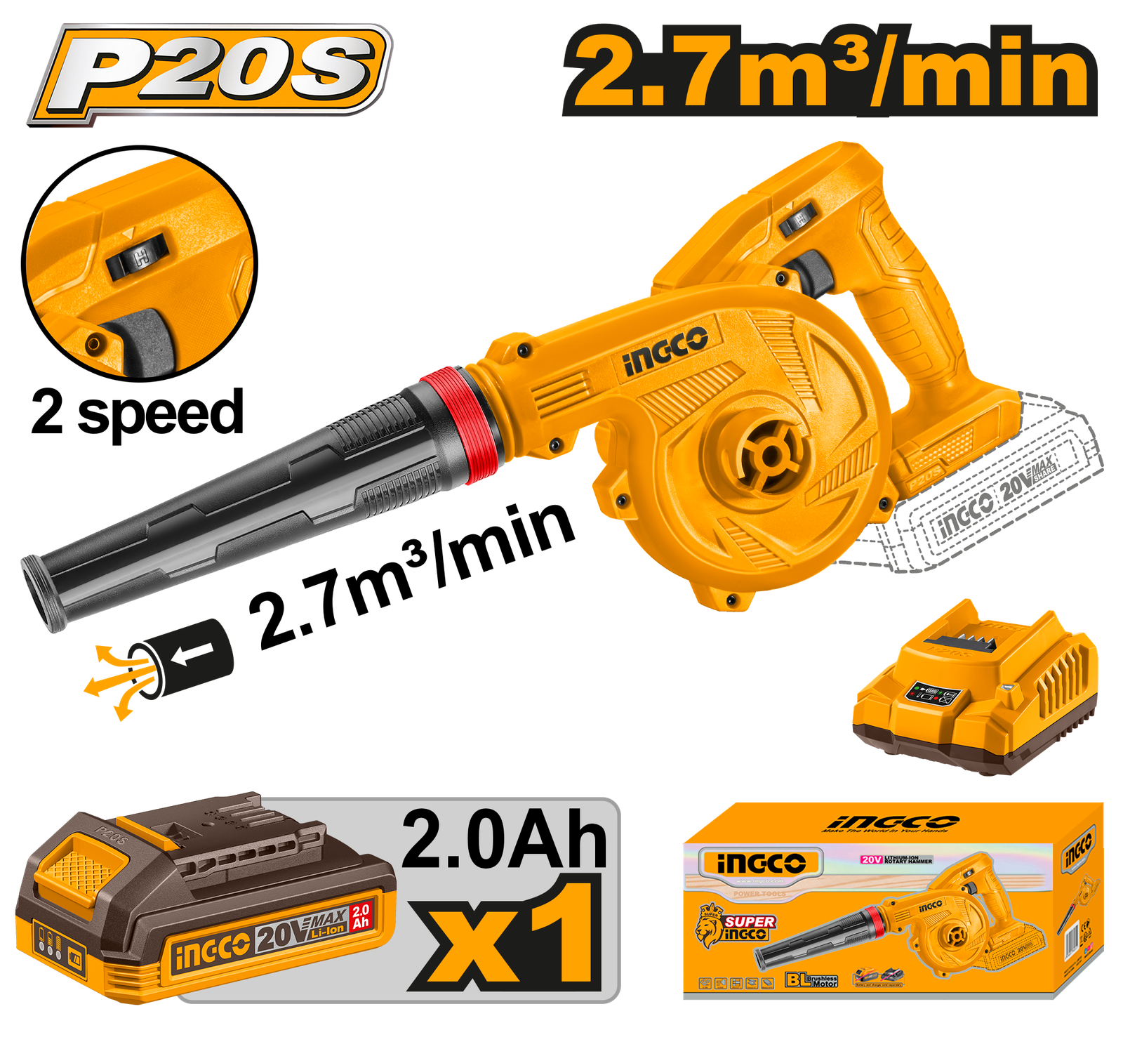 CABLI200181.png CABLI200181 (Cordless blower small 20V 2 Speed + Battery - P1C4) - Image 1