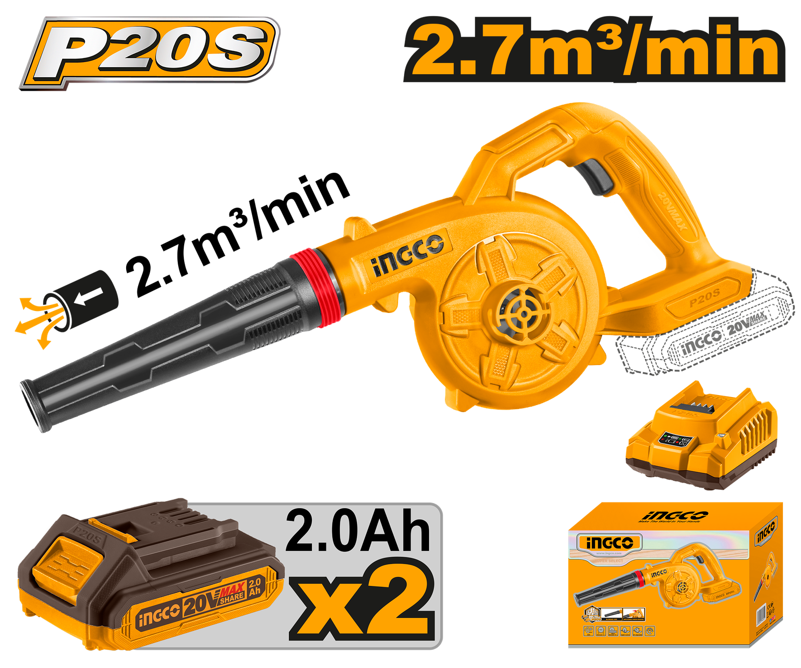 CABLI200282.png CABLI200282 (Cordless blower 20V 1 Speed + 2 Battery - P1C4) - Image 1