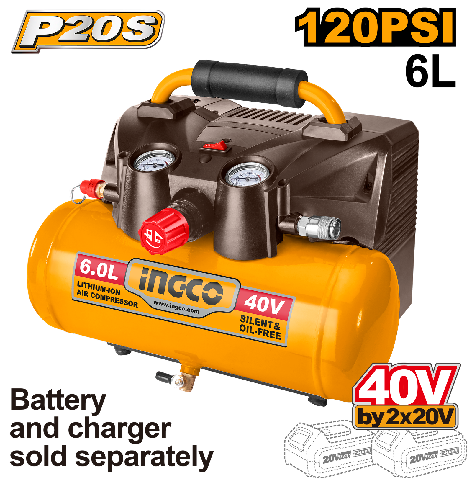 CACLI2003.png CACLI2003 (Cordless Air Compressor 6L - 40V) - Image 1