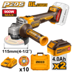 CAGLI211542 (Cordless angle grinder 20V 4.5" + 2 Battery - P1C4)