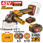 CAGLI4108112 (Cordless angle grinder 42V 1080W 4.5" + 2 Battery - C4)