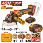CAGLI4128112 (Cordless angle grinder 42V 1280W 4.5" + 2 Battery - C4)