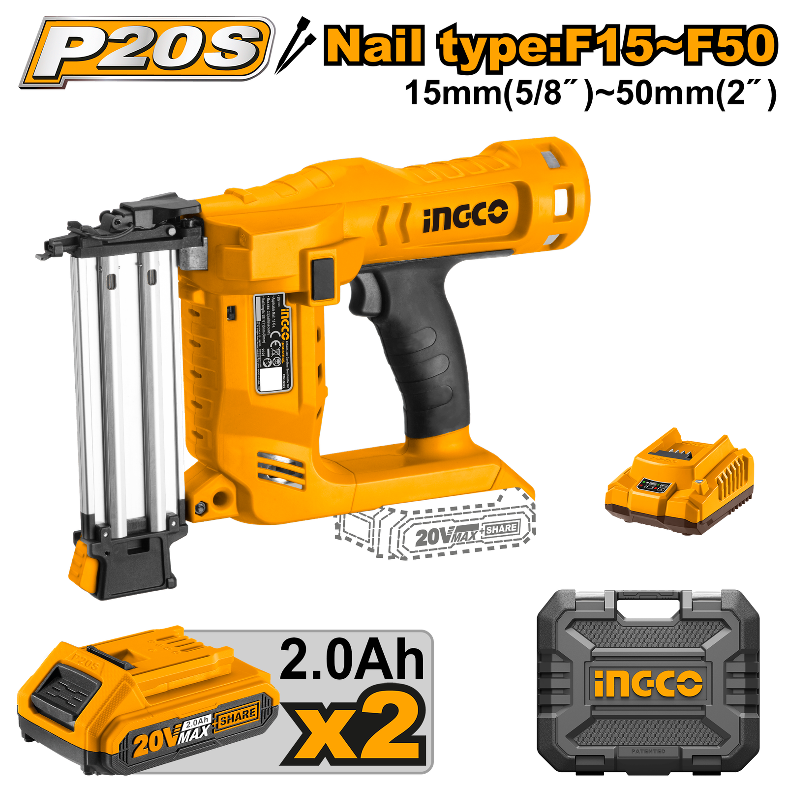 CBNLI2002.png CBNLI2002 (Cordless Brad Nailer Kit 20v - C4) - Image 1