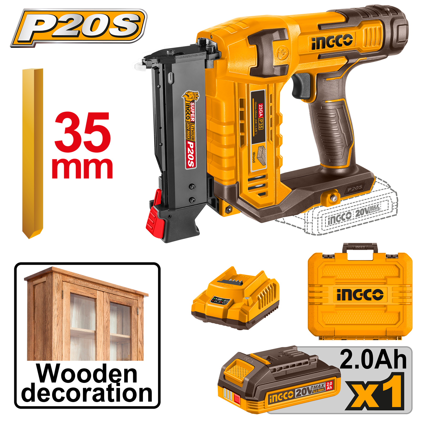 CBNLI3606.png CBNLI3606 (Cordless pin nailer 20V wood 35mm + Battery - P1C4) - Image 1