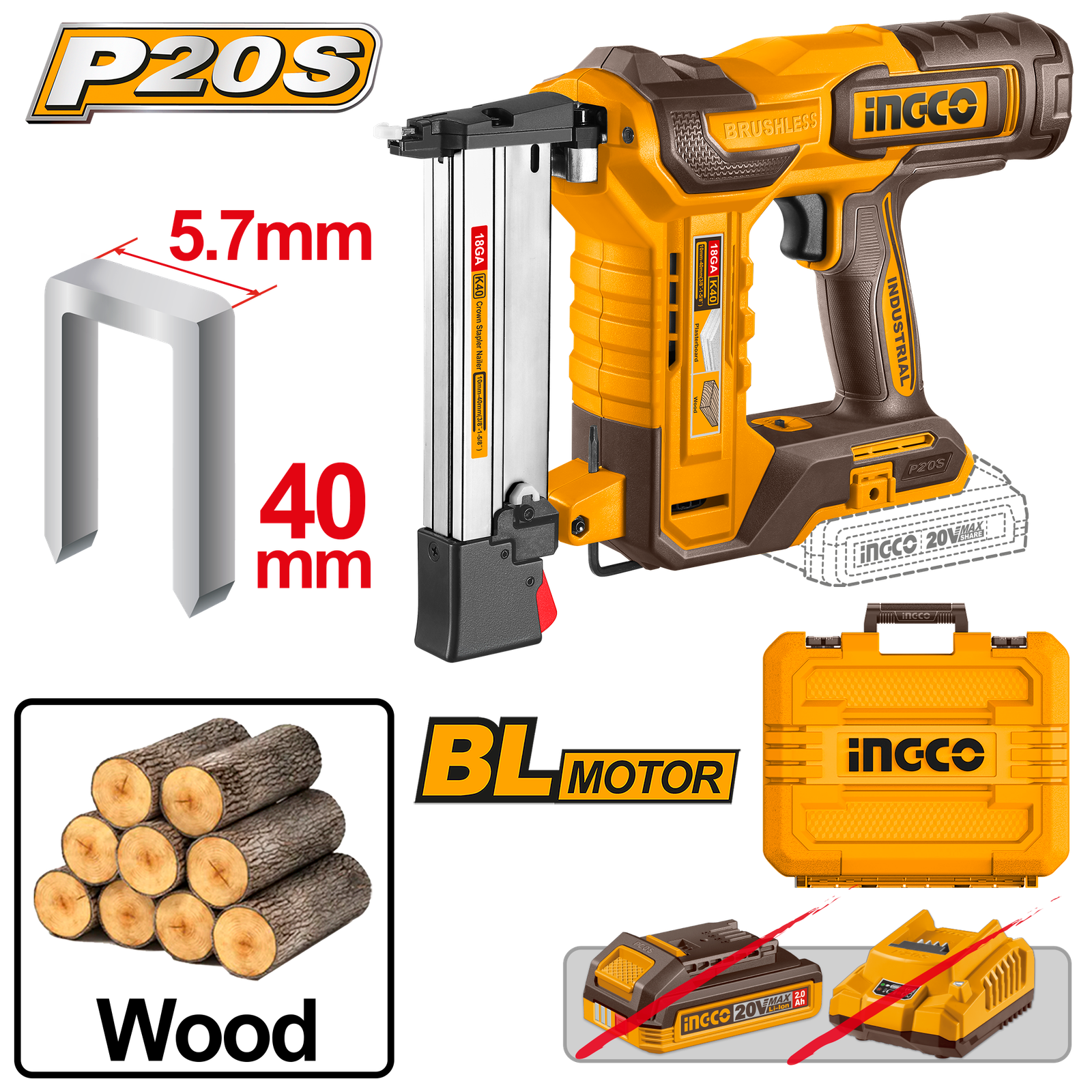 CCSNLI6005.png CCSNLI6005 (Cordless Crown Stapler Nailer 20V 40mm - P1C4) - Image 1