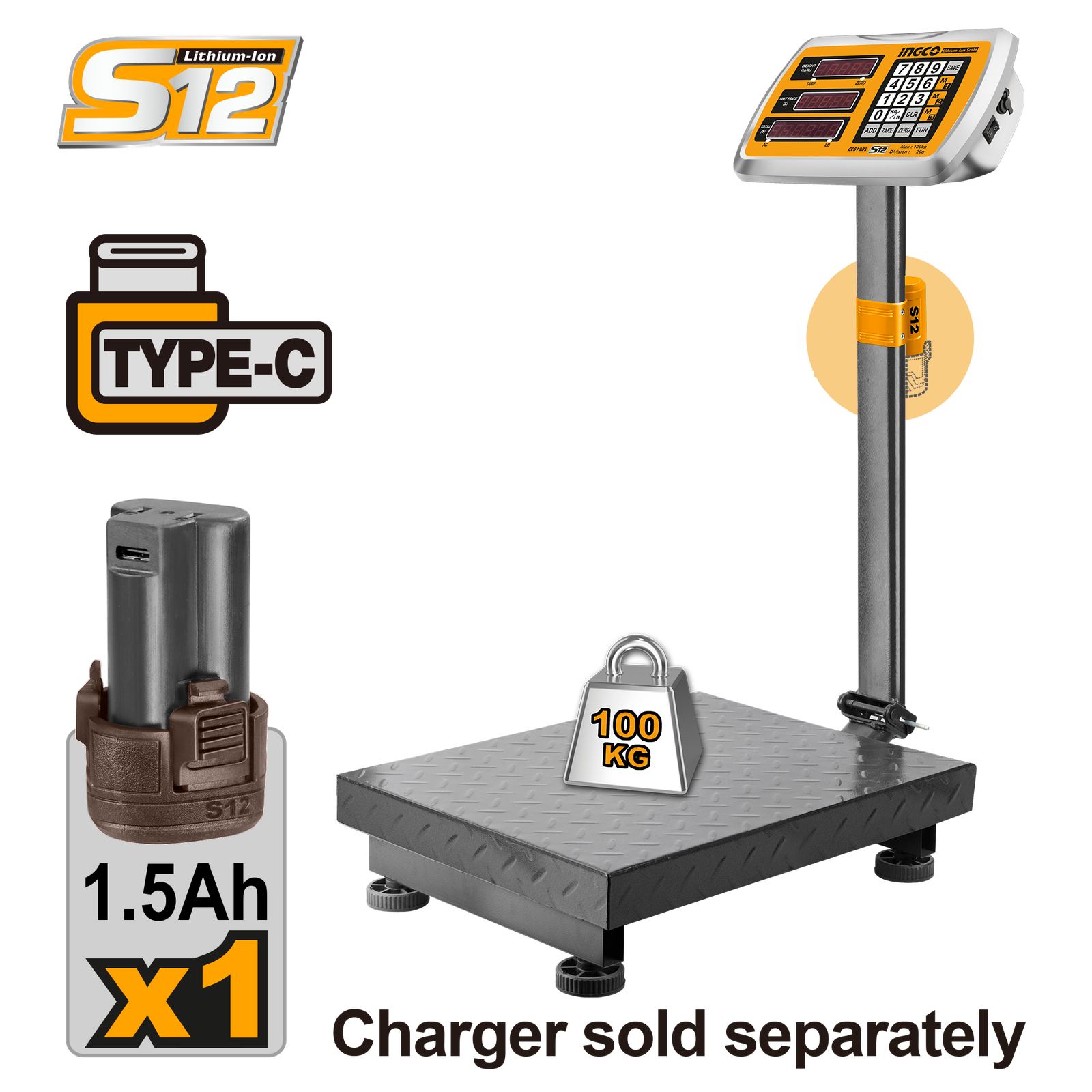 CES1302-1.png CES1302 (Lithium-Ion scale USB-C 12V 100Kg) - Image 1