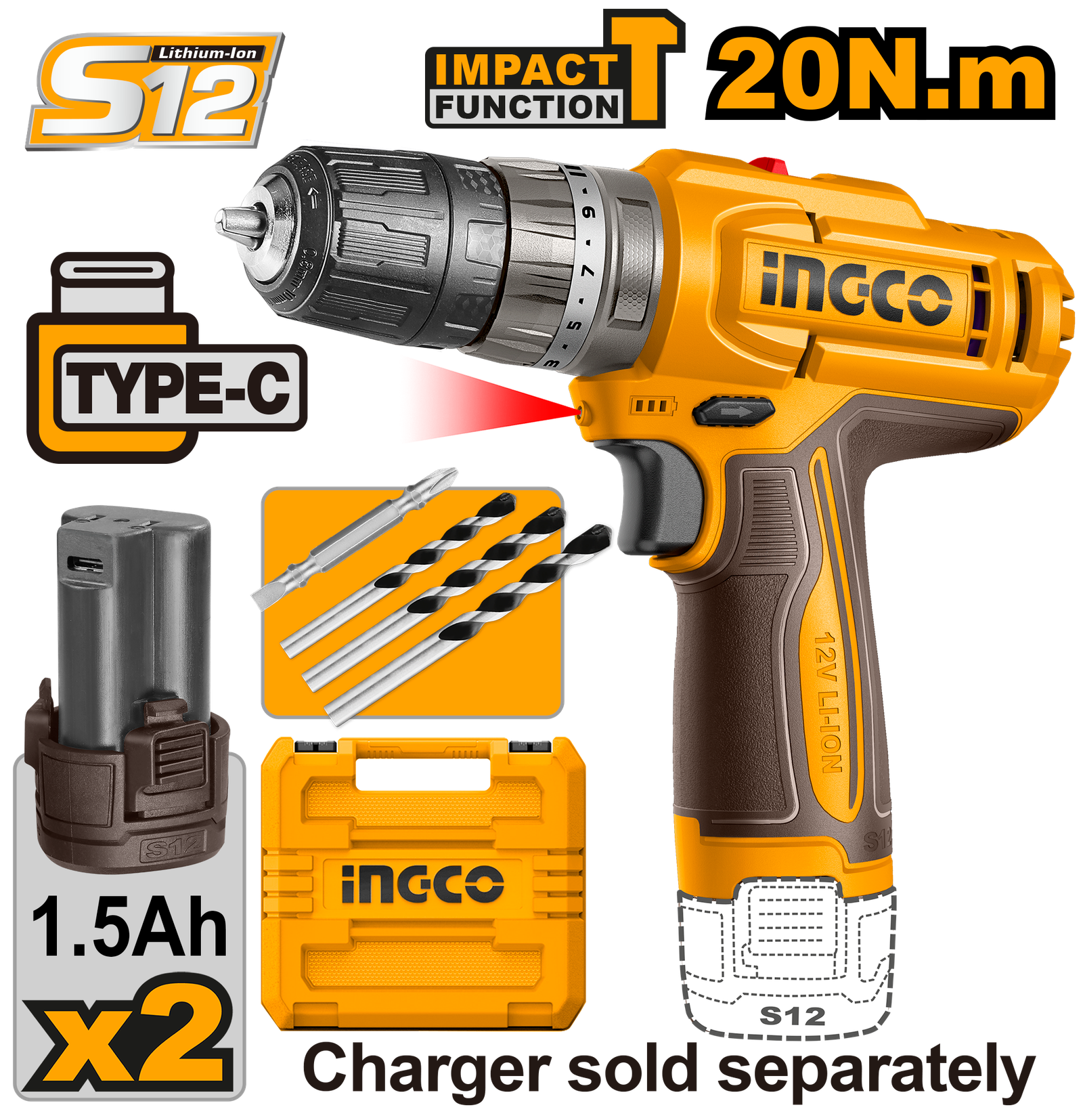 CIDLI12206.png CIDLI12206 (Cordless impact drill 12V 20Nm + 2 battery - C5) - Image 1