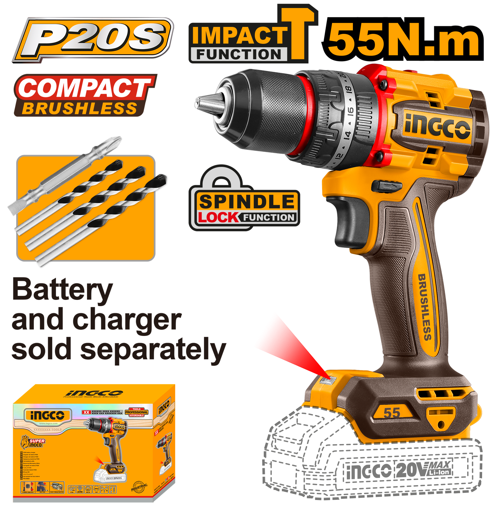 CIDLI205581.png CIDLI205581 (Cordless Impact Drill 20V 55Nm - P1C5) - Image 1