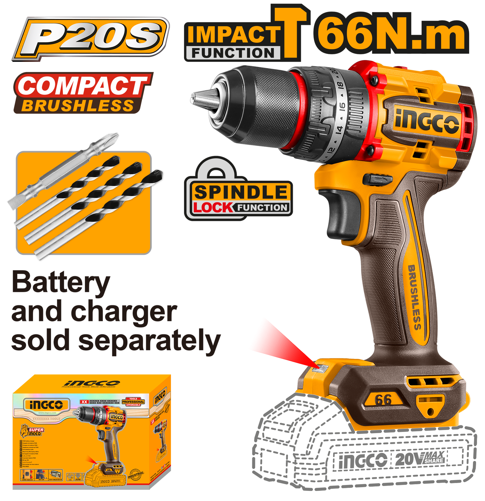 CIDLI206681.png CIDLI206681 (Cordless Impact Drill 20V 66Nm - P1C5) - Image 1