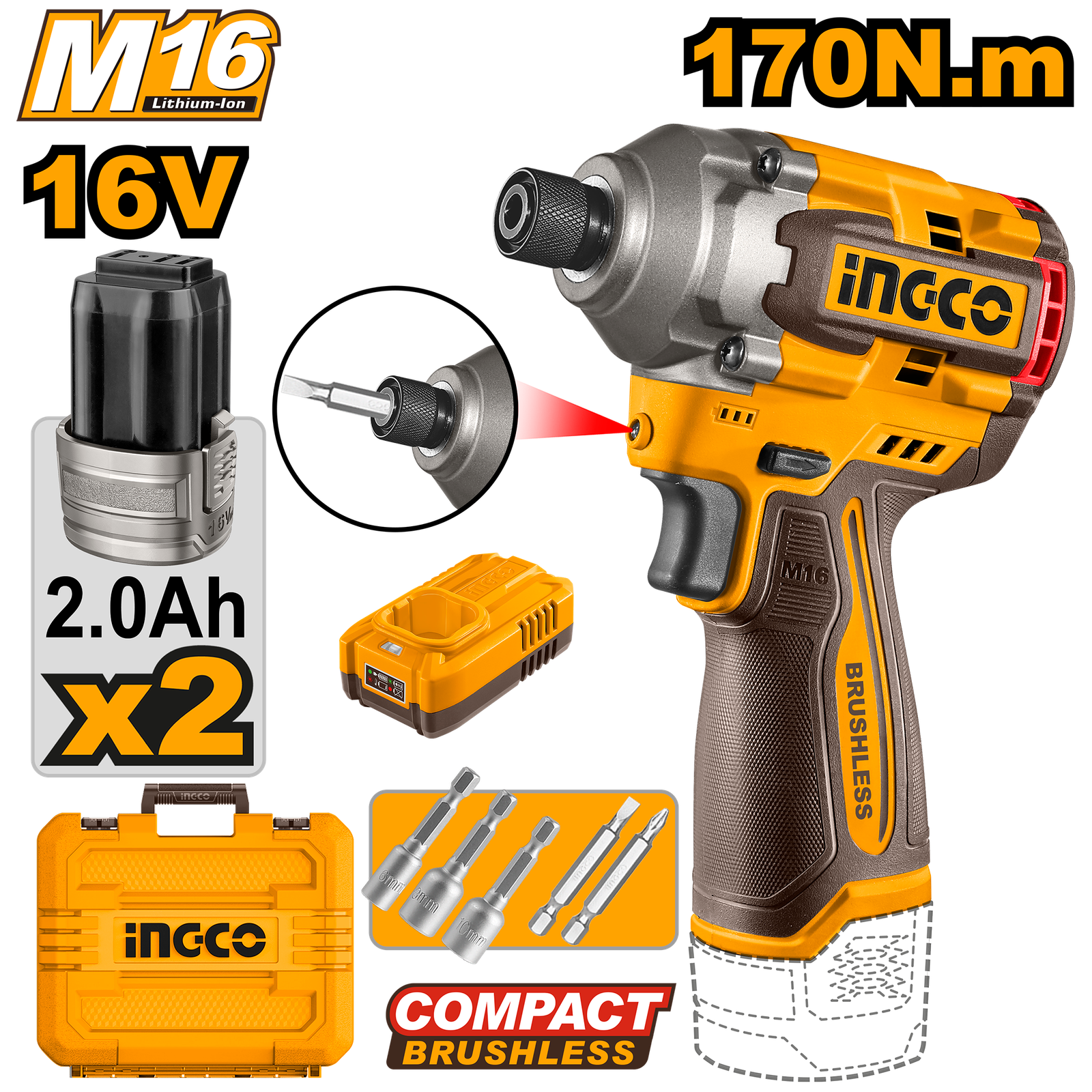 CIRLI16178.png CIRLI16178 (Cordless impact driver 16V 170Nm + 2 Battery - P1C5) - Image 1