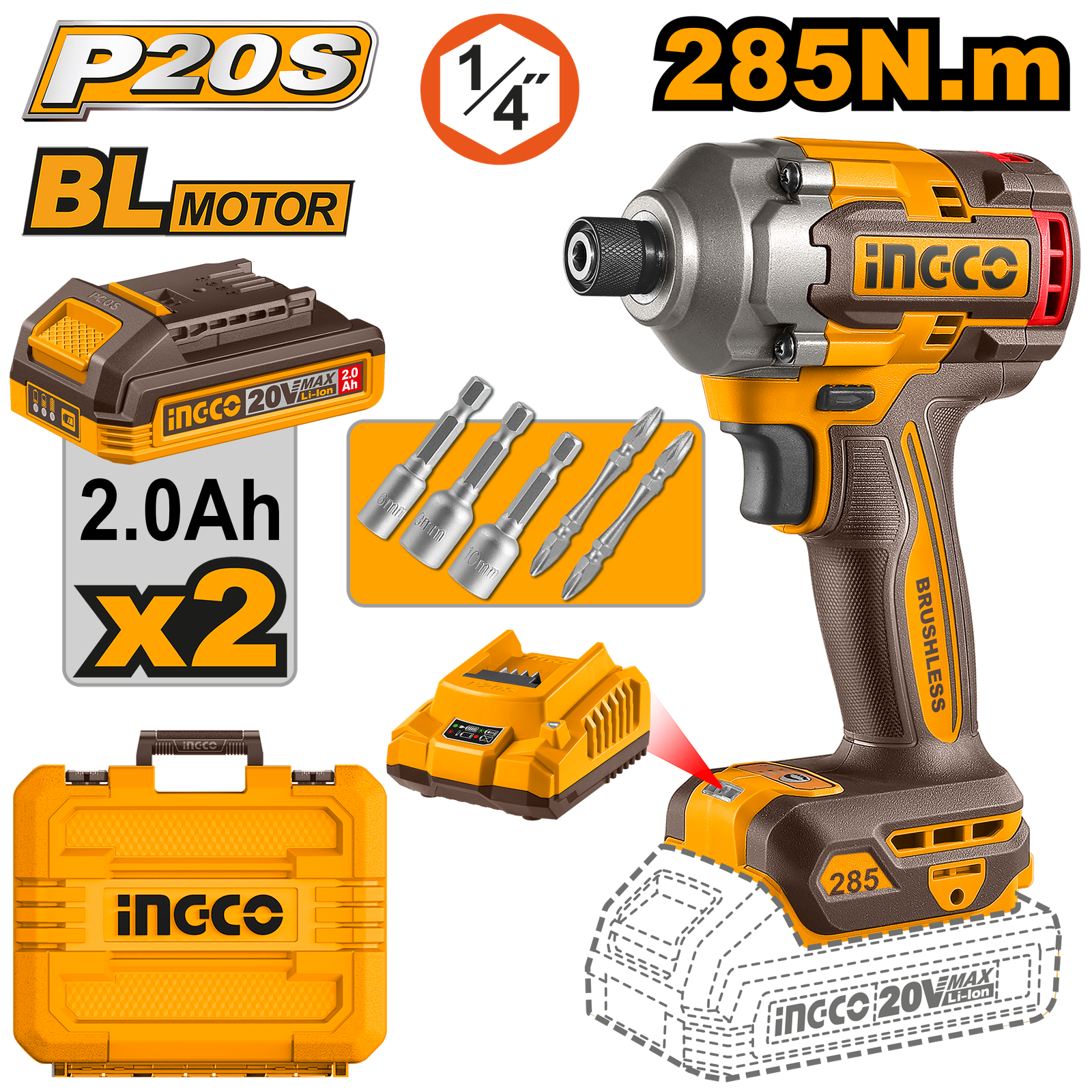 CIRLI2028.png CIRLI2028 (Cordless impact driver 20V 285Nm + 2 Battery - P1C5) - Image 1