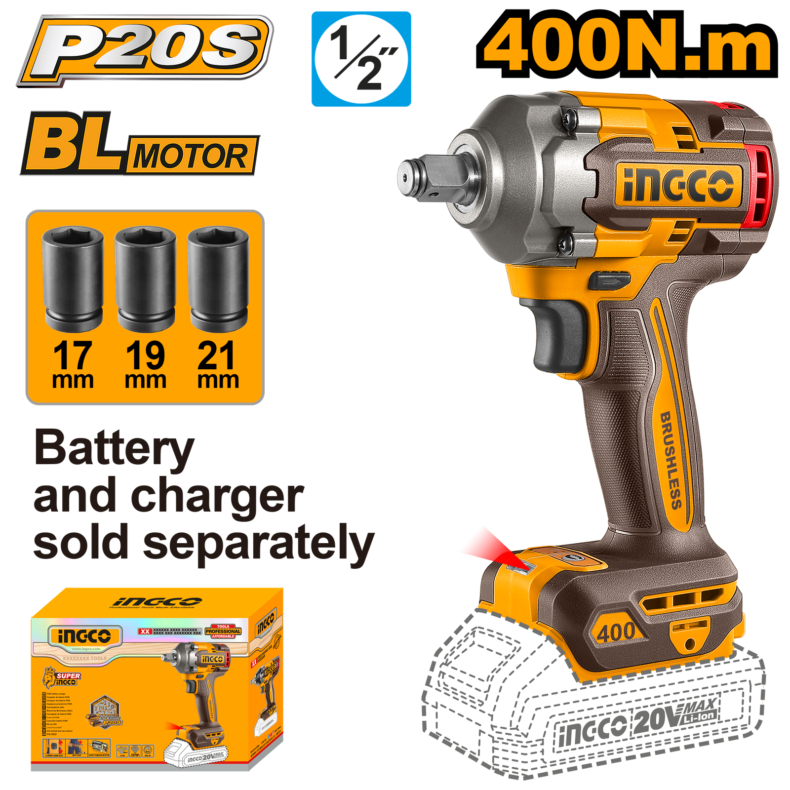 CIWLI20401.png CIWLI20401 (Cordless impact wrench 20V 400Nm - P1C10) - Image 1