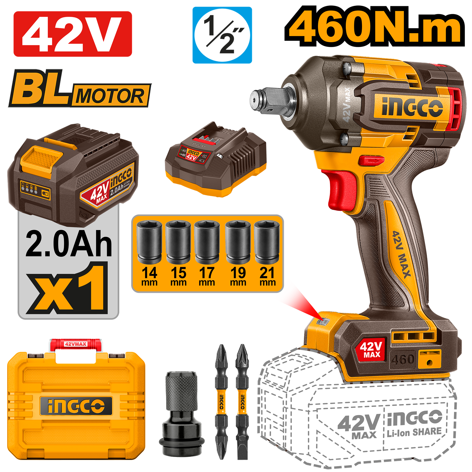 CIWLI42461.png CIWLI42461 (Cordless impact wrench 42V 460Nm + Battery - C5) - Image 1