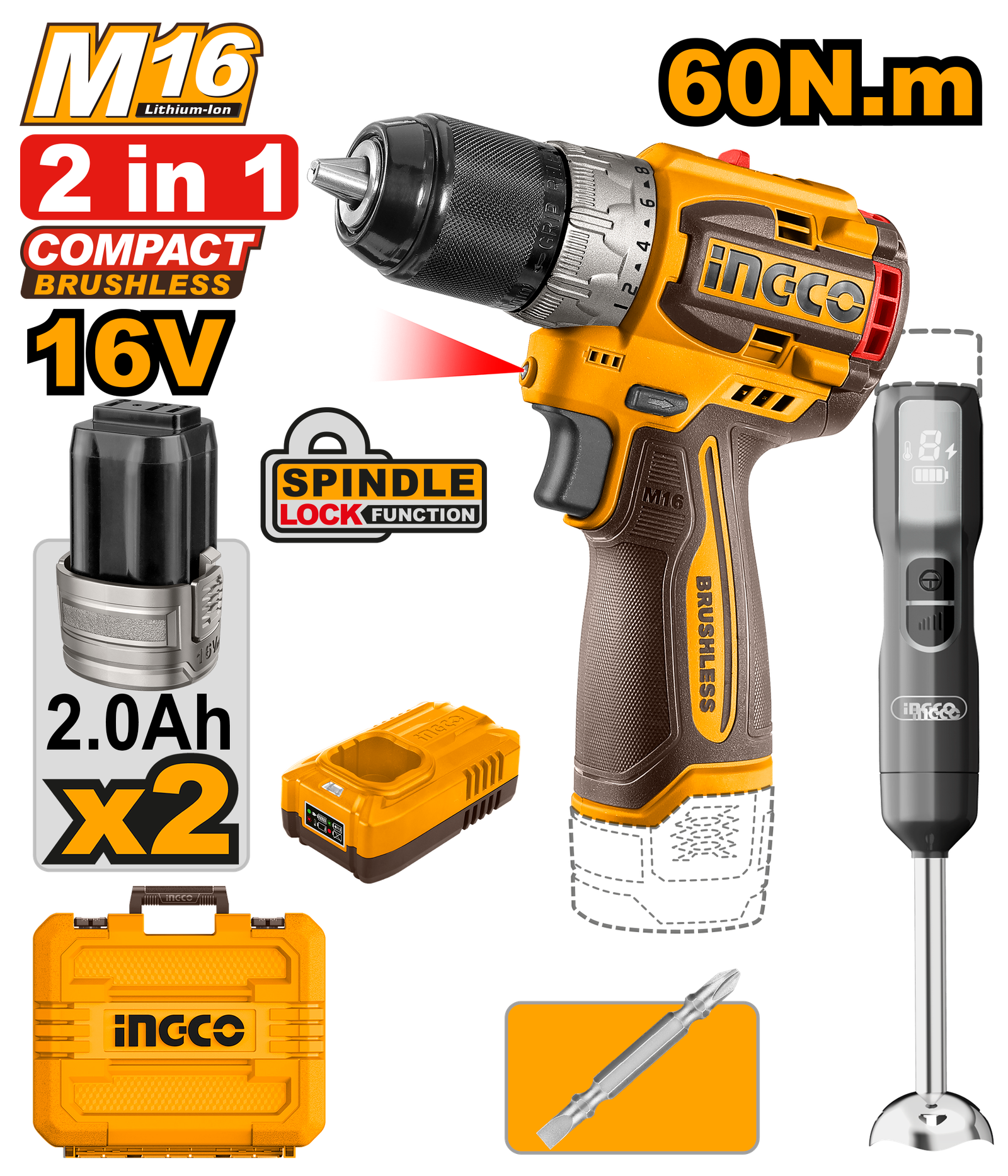 CKLI1628.png CKLI1628 (Cordless 2 pcs combo kit drill + blender 16V - P1C4) - Image 1