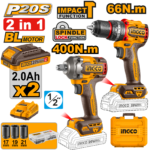 CKLI20275 (Cordless 20V impact drill 66Nm + impact wrench 400Nm + 2 Battery - P1C4)