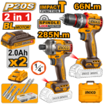 CKLI20277 (Cordless 20V impact drill 66Nm + impact driver 285Nm + 2 Battery - P1C4)