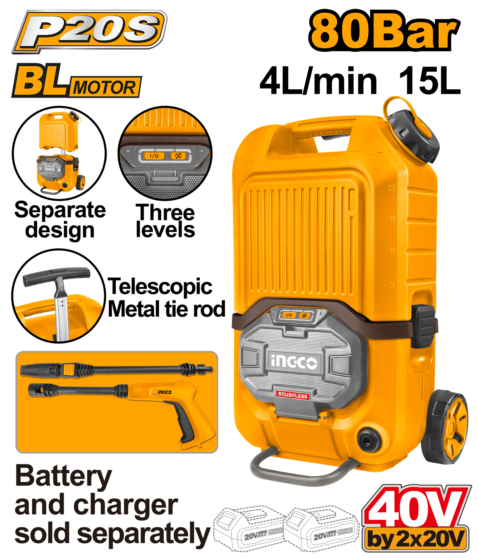 CPWLI4006.png CPWLI4006 (Lithium-ion pressure washer 40V 15L) - Image 1