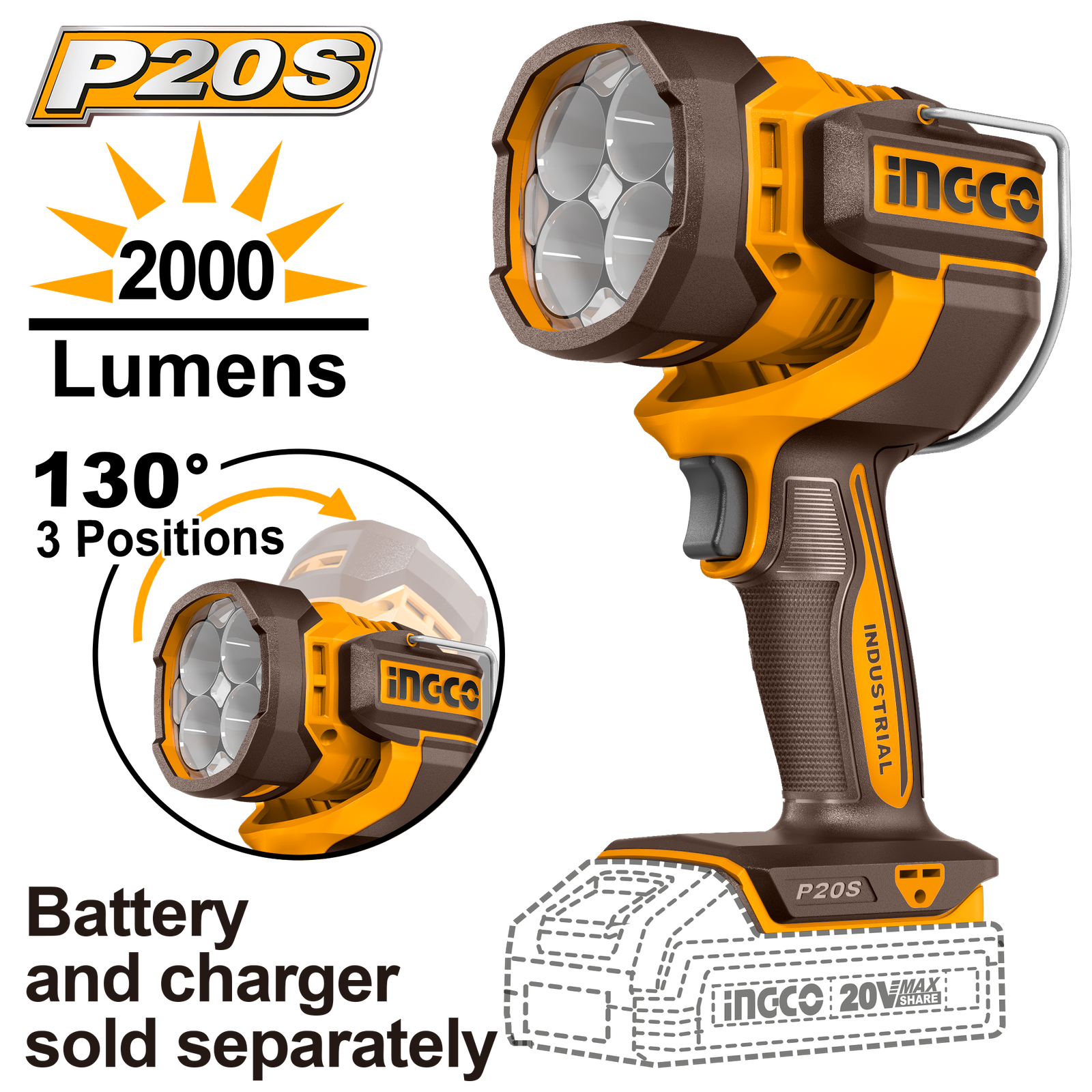 CWLI2088.png CWLI2088 (Cordless work lamp 20V 2000lm - P1C8) - Image 1