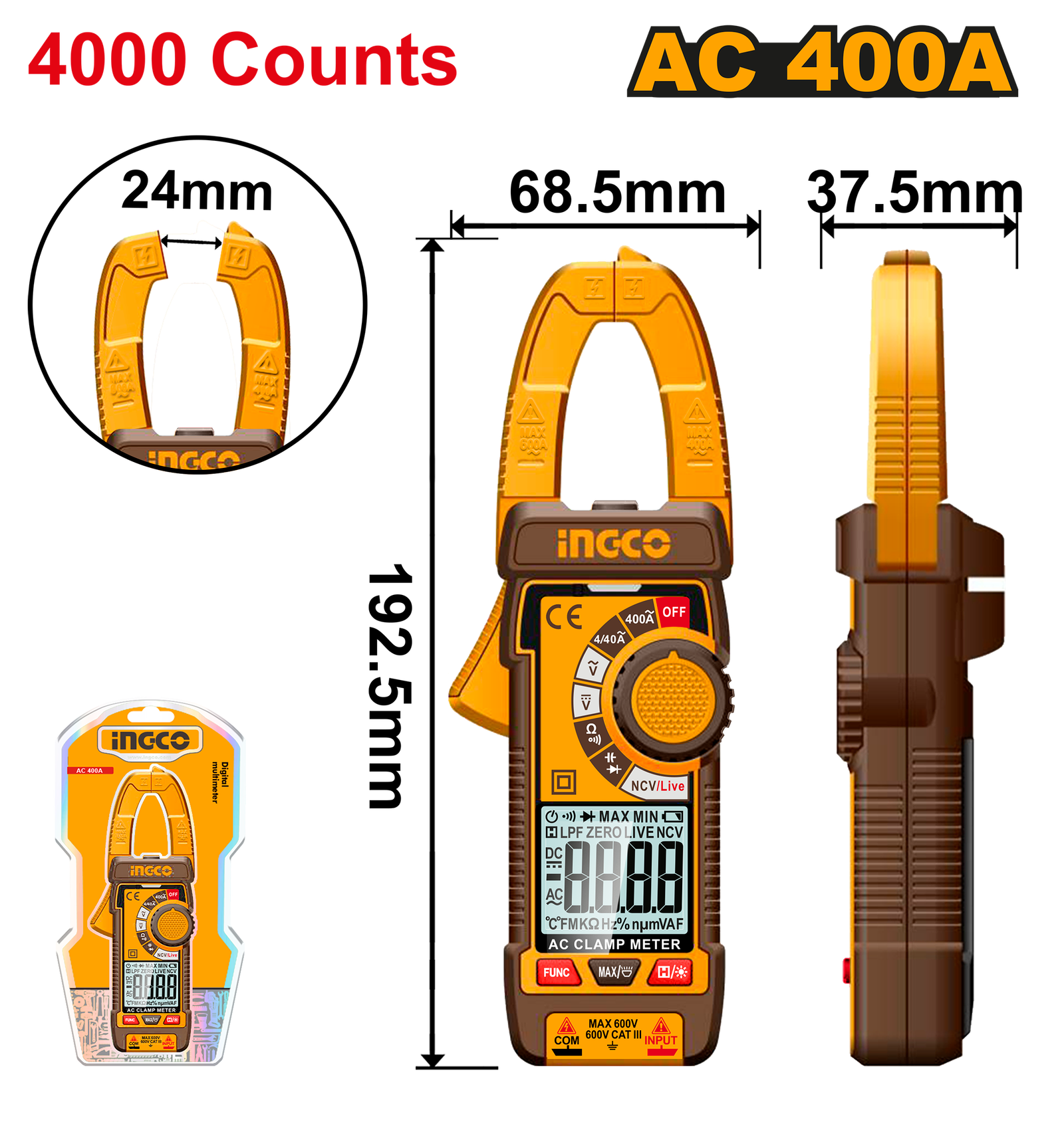 DCM62001.png DCM62001 (Digital AC clamp meter 400A 4000 Counts - P10C20) - Image 1