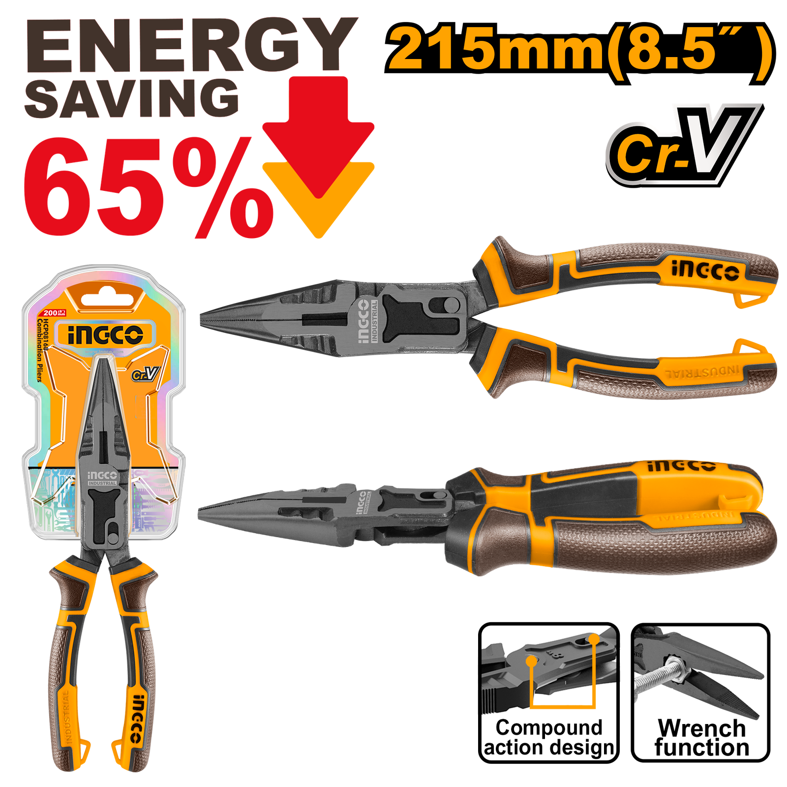 HCLNP58200.png HCLNP58200 (Compound action long nose pliers 8.5") - Image 1