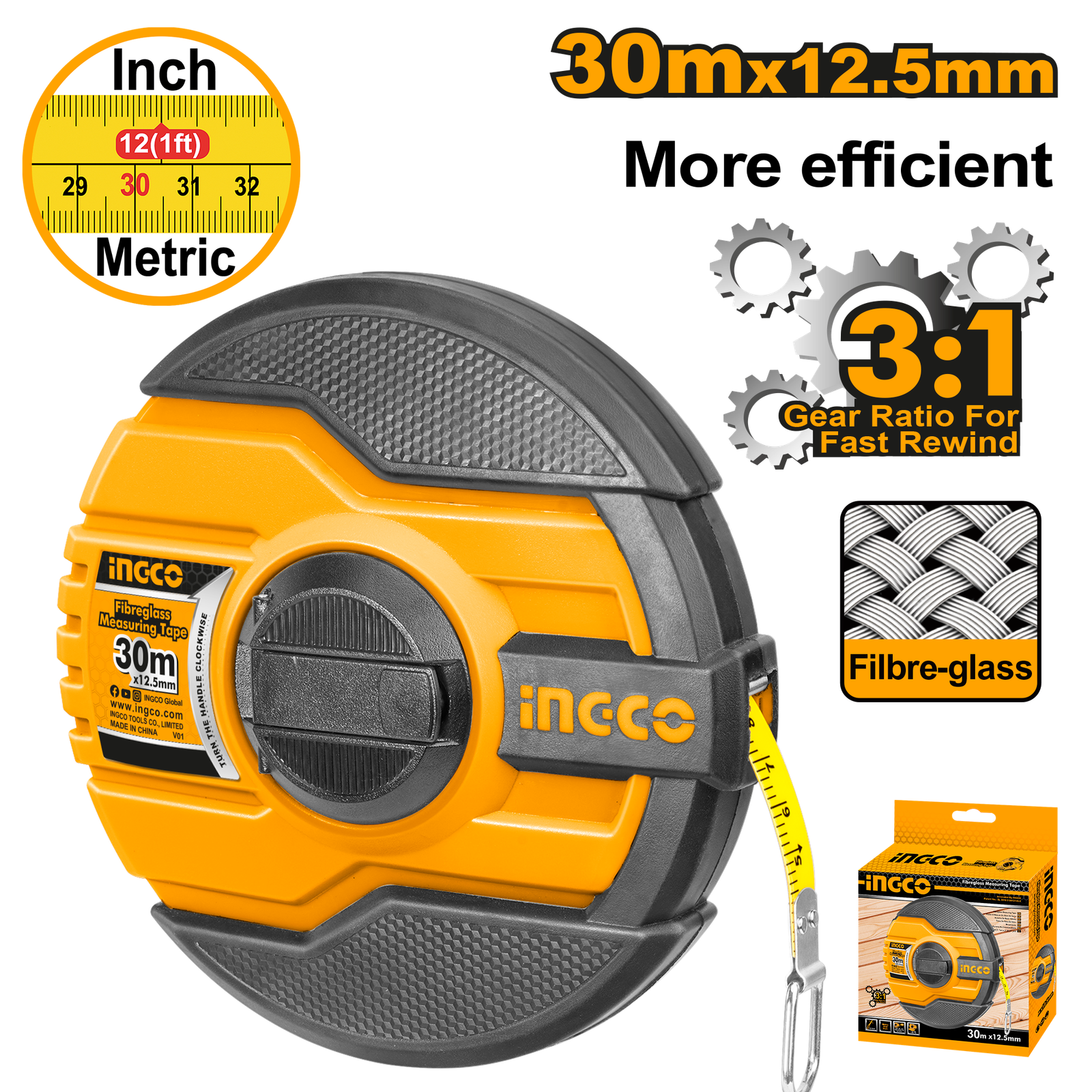 HFMT8330-1.png HFMT8330 (Fibreglass measuring tape 30m - P10C40) - Image 1