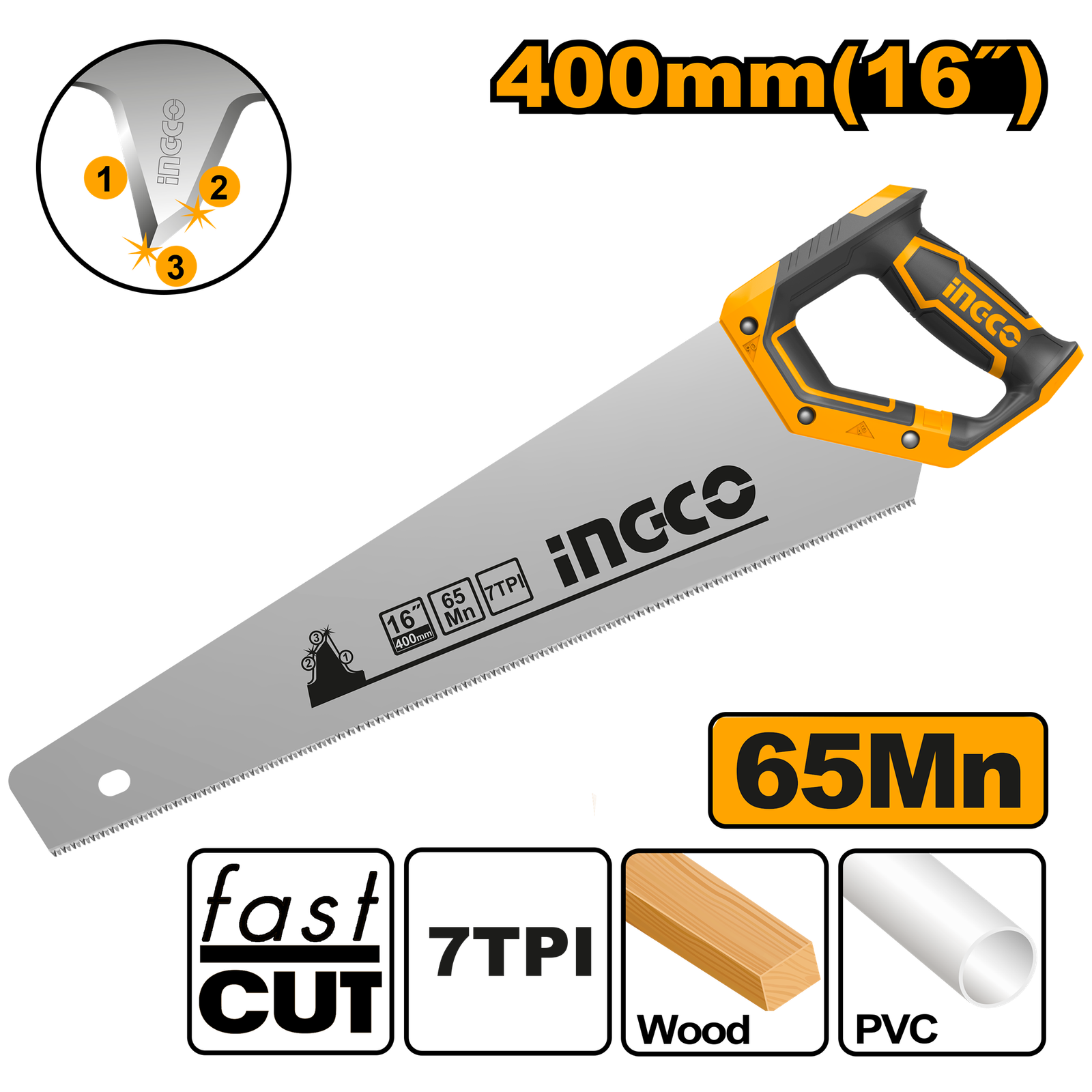 HHAS38400.png HHAS38400 (Hand Saw 400mm Ind - P6C24) - Image 1