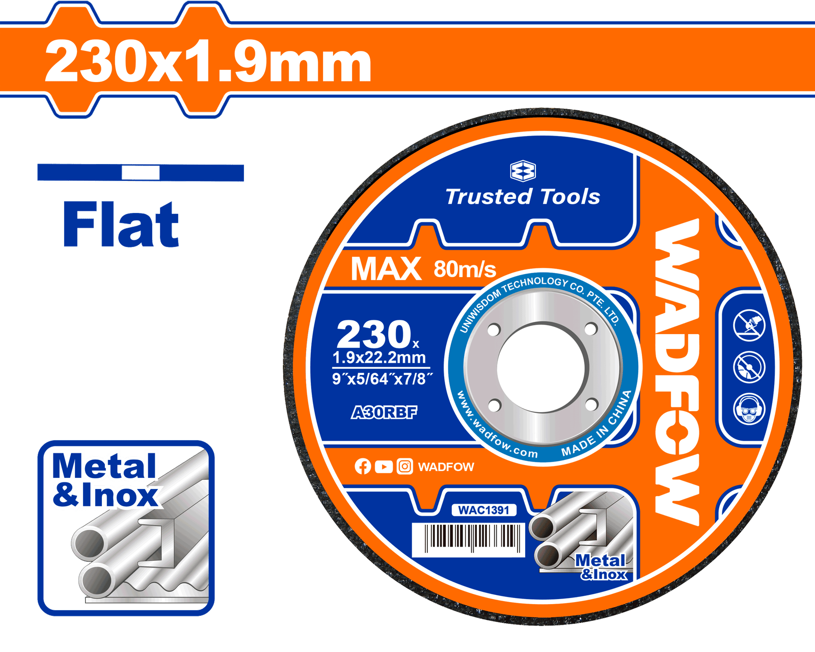 WAC1391.png WAC1391 (Wadfow Abrasive metal cutting disc 9"x1.9mm - C50) - Image 1