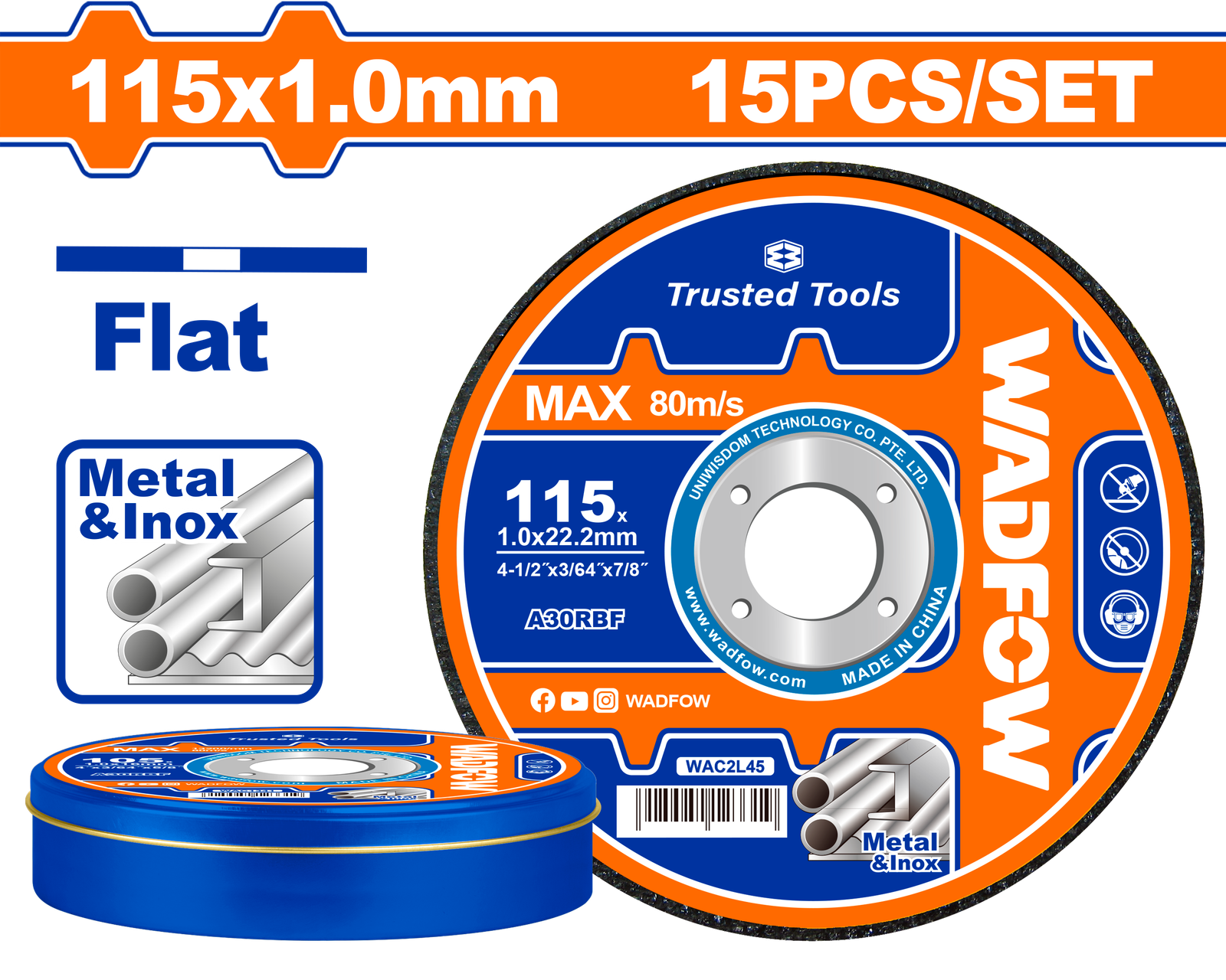 WAC2L45.png WAC2L45 (Wadfow Abrasive metal cutting disc set 4.5"x1mm - C28) - Image 1