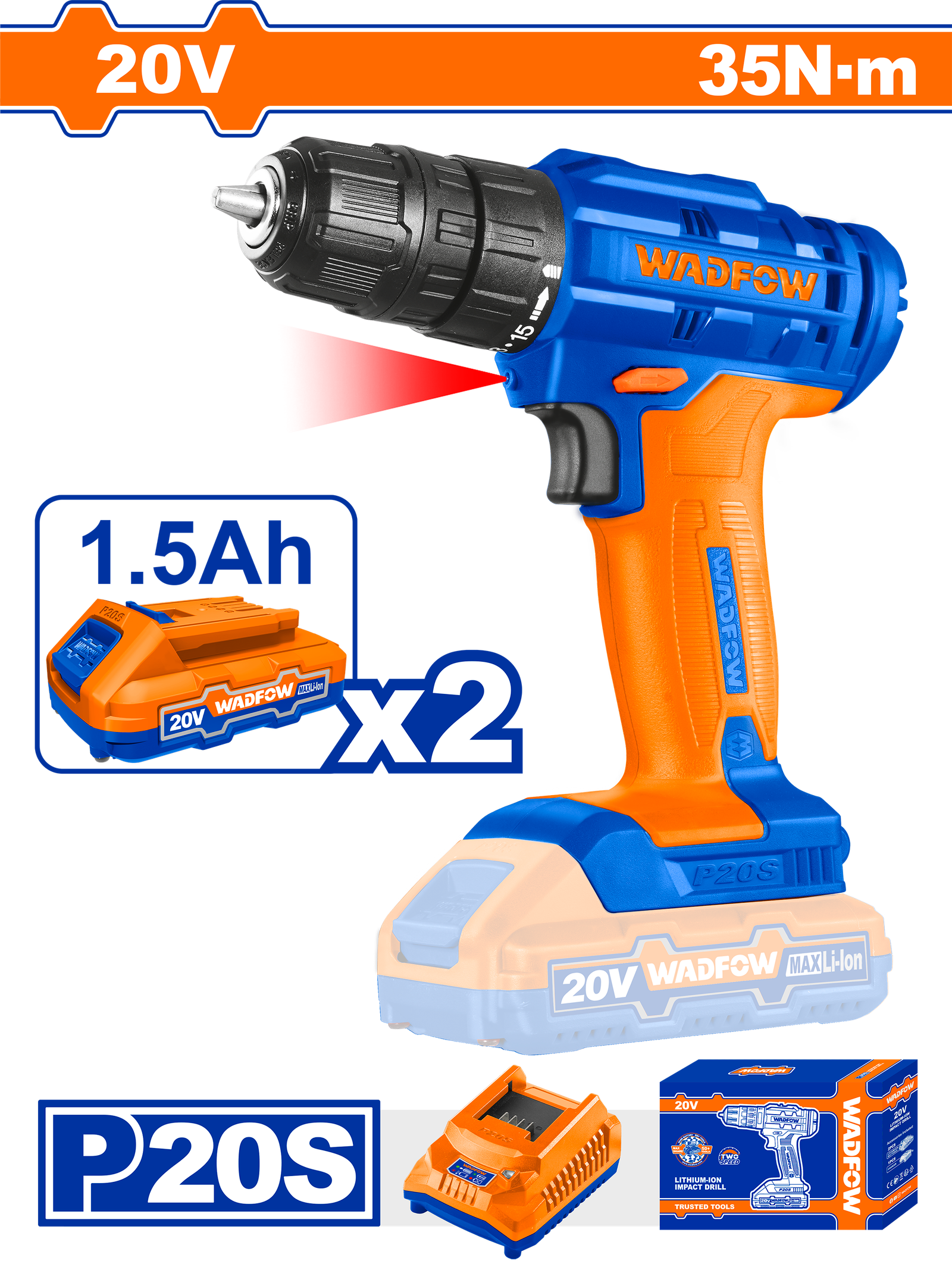 WCDP512.png WCDP512 (Wadfow Lithium-ion cordless drill 20V) - Image 1