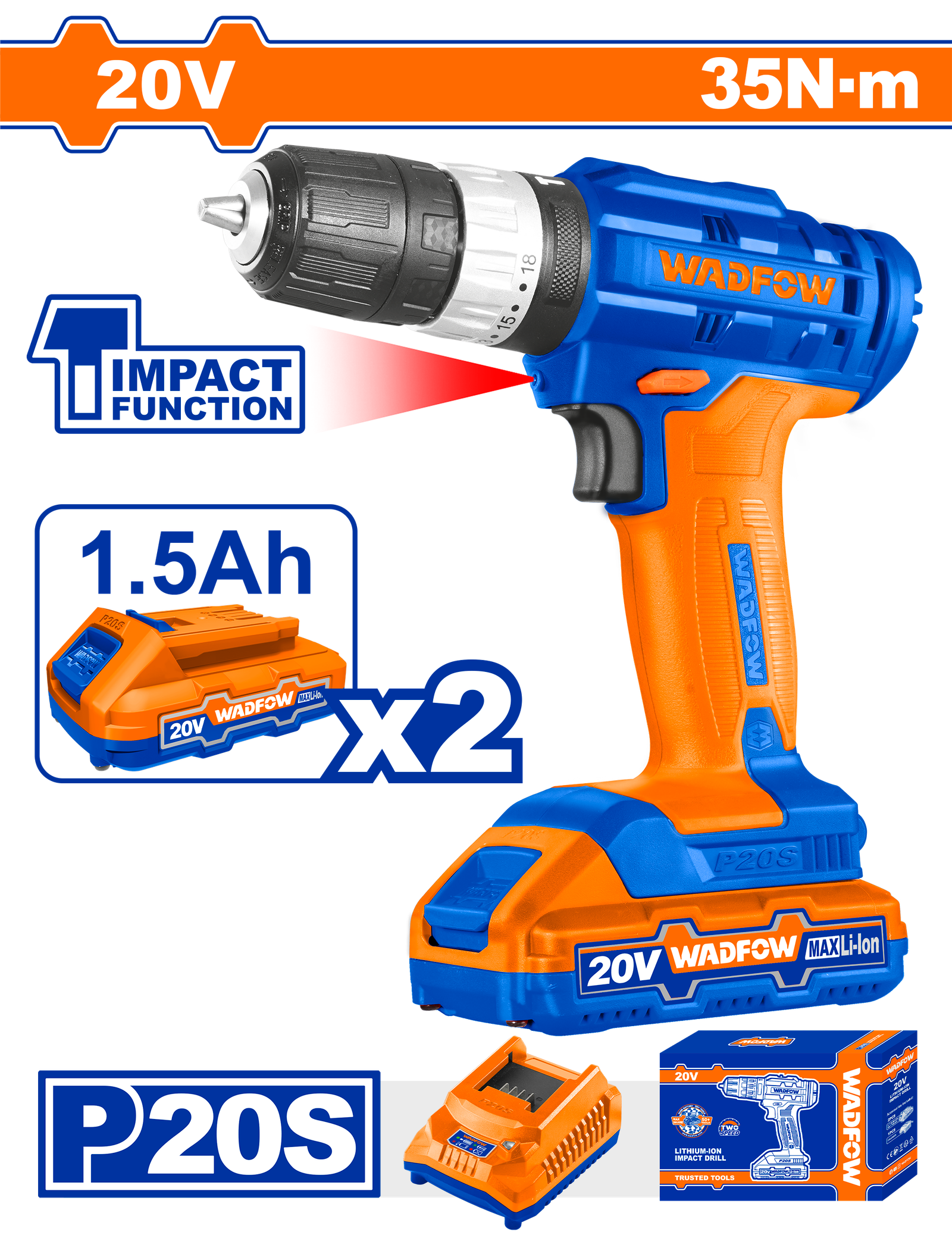 WCDP522.png WCDP522 (Wadfow Lithium-ion impact drill 20V) - Image 1