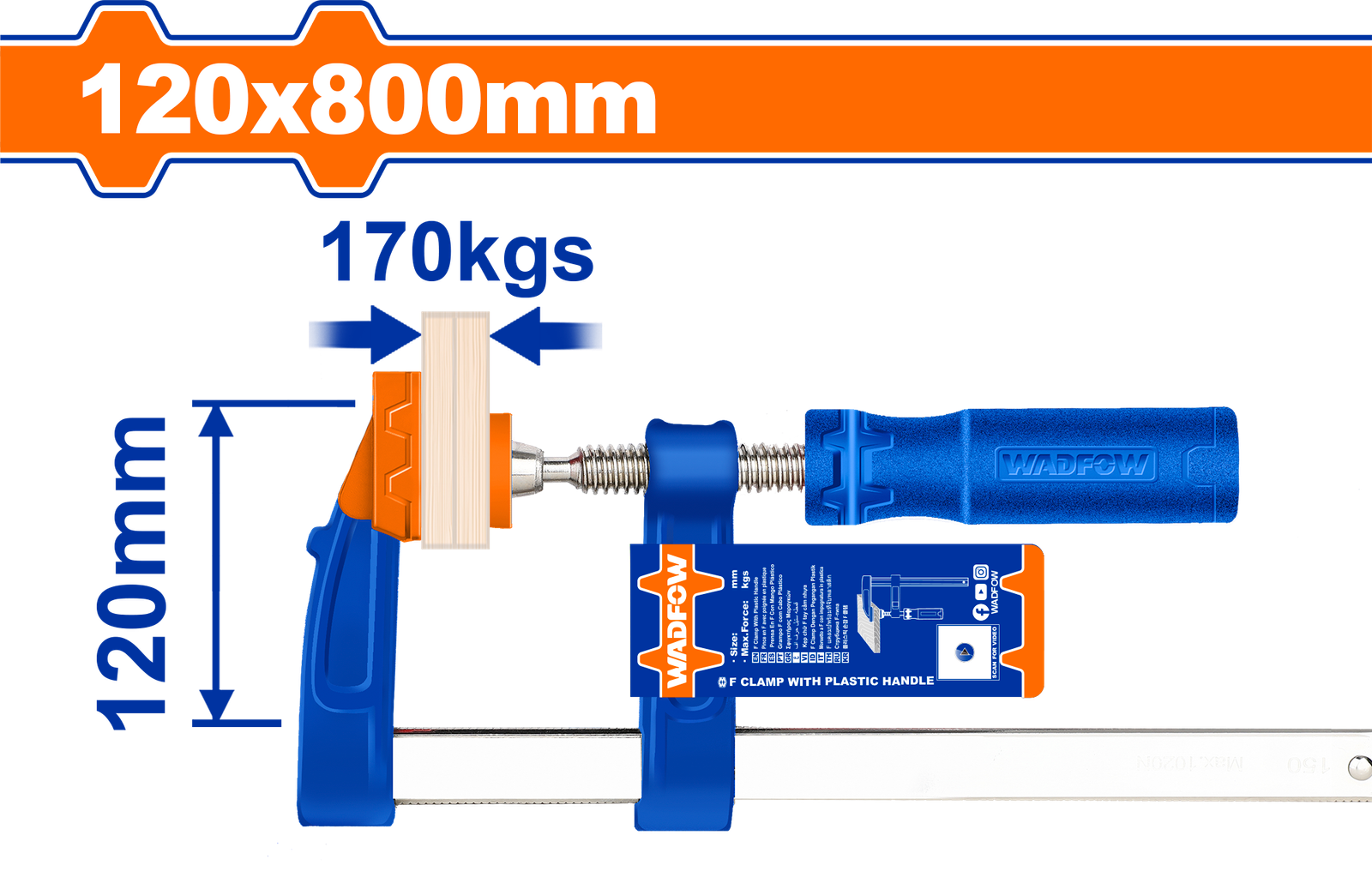 WCP2124-1.png WCP2124 (Wadfow F clamp with plastic handle 120x800mm - C6) - Image 1
