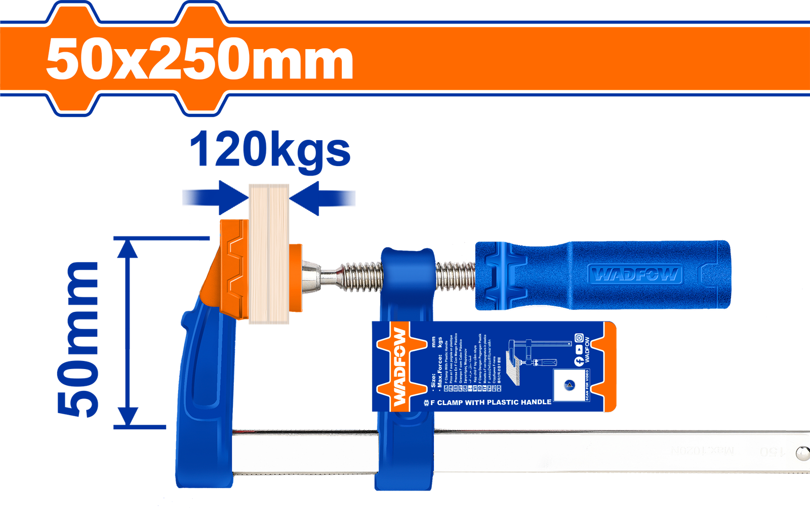 WCP2153.png WCP2153 (Wadfow F clamp with plastic handle 50x250mm - C50) - Image 1