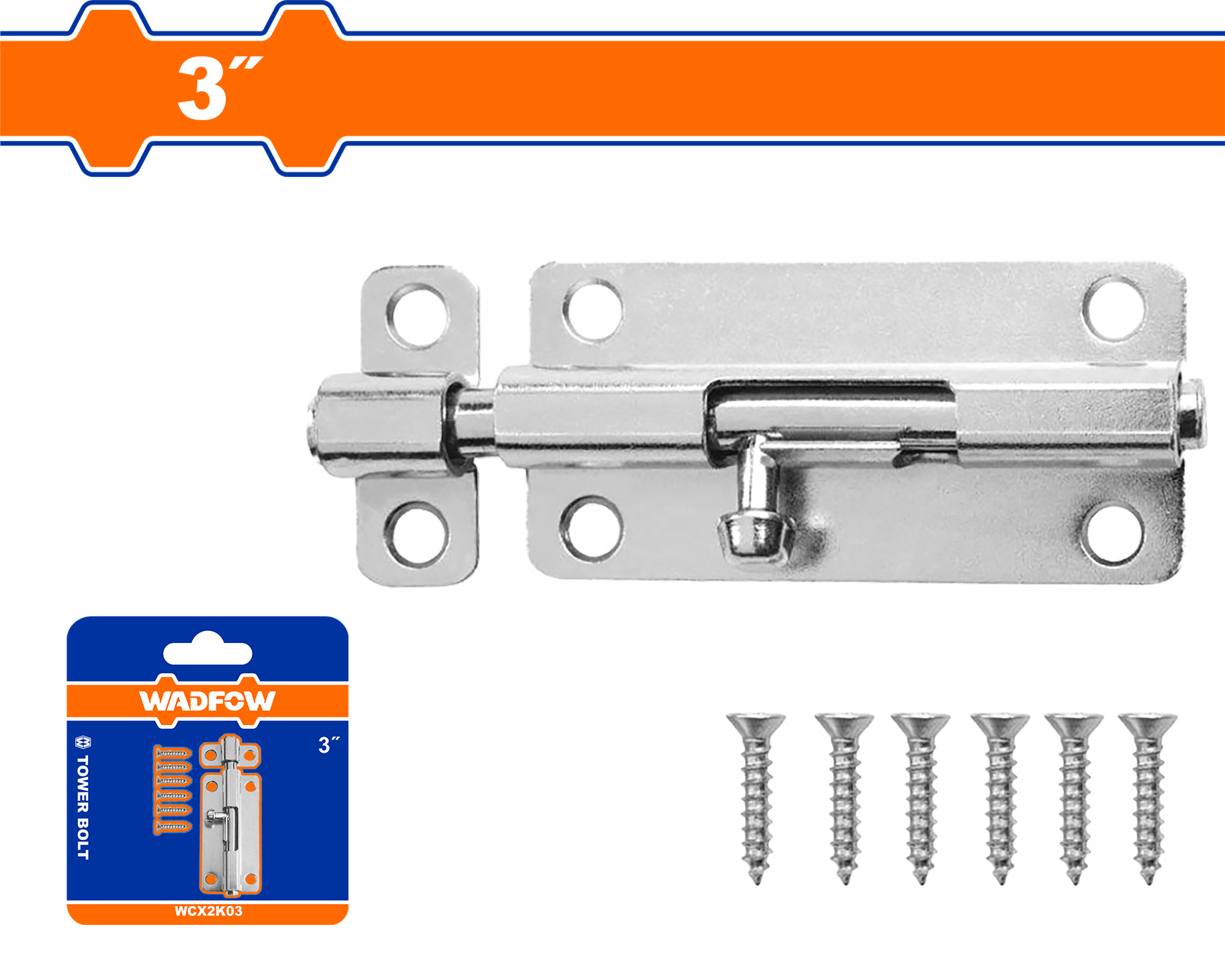 WCX2K03.png WCX2K03 (Wadfow Tower Bolt 3" Silver - C240) - Image 1