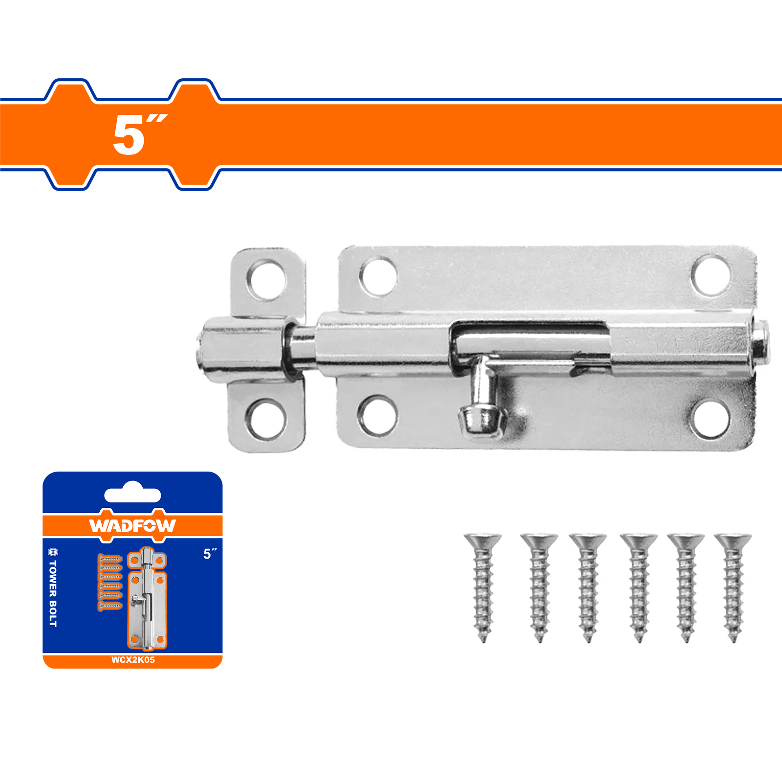 WCX2K05.png WCX2K05 (Wadfow Tower Bolt 5" Silver - C144) - Image 1