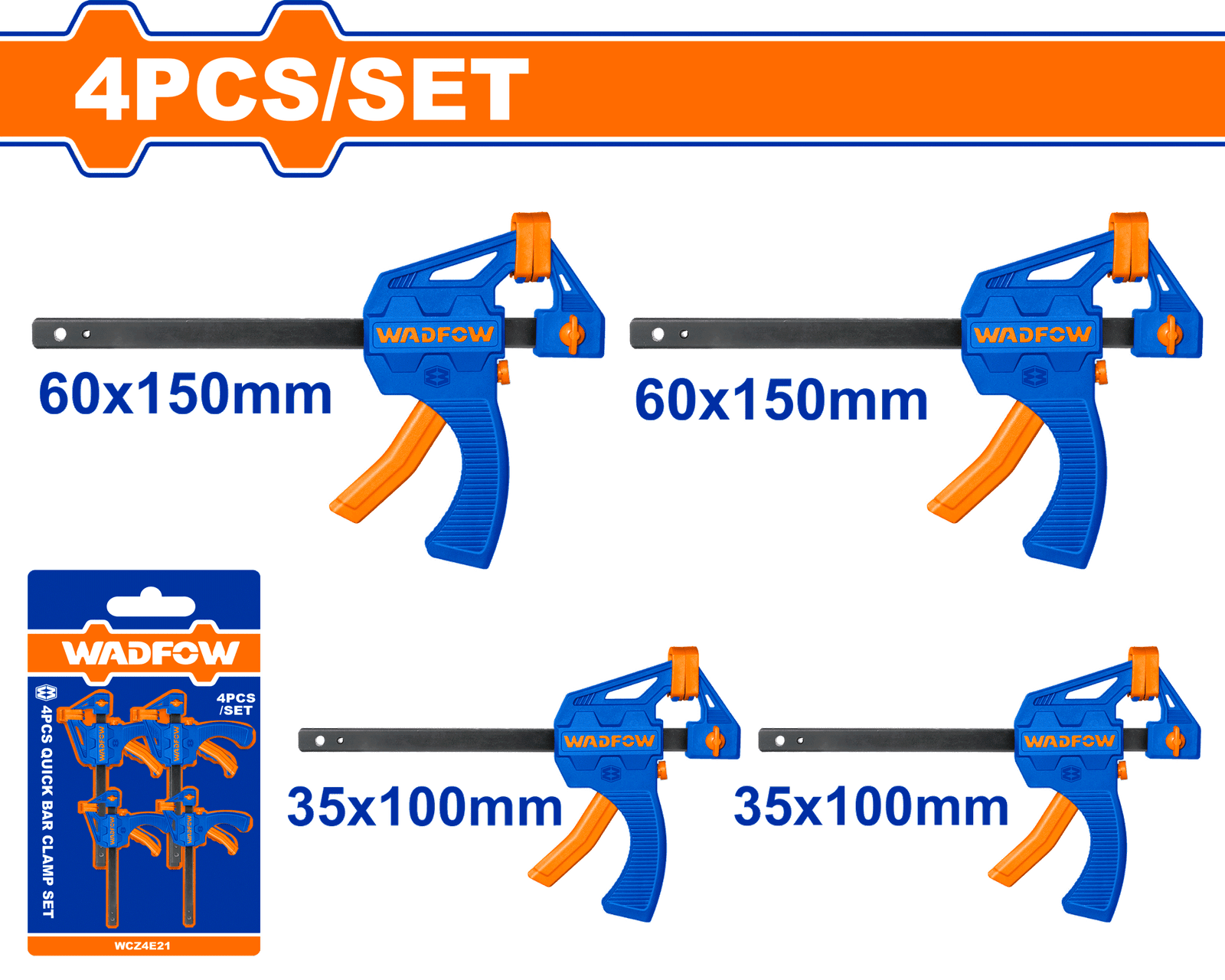 WCZ4E21.png WCZ4E21 (Wadfow 4Pcs quick bar clamp set 4" + 6" - P3C12) - Image 1