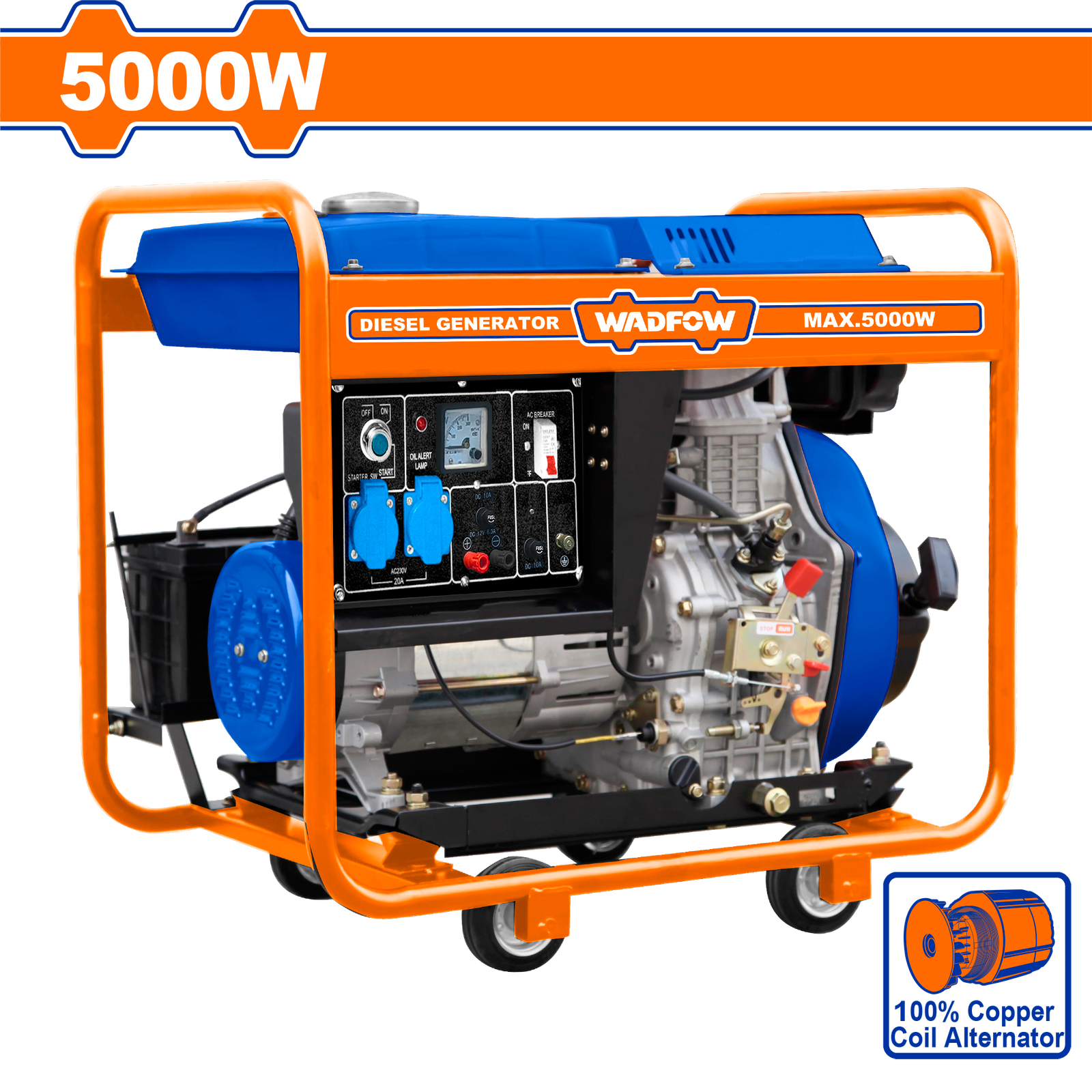 WDG1A50.png WDG1A50 (Wadfow Diesel generator 5kw - 6kva Open Frame) - Image 1
