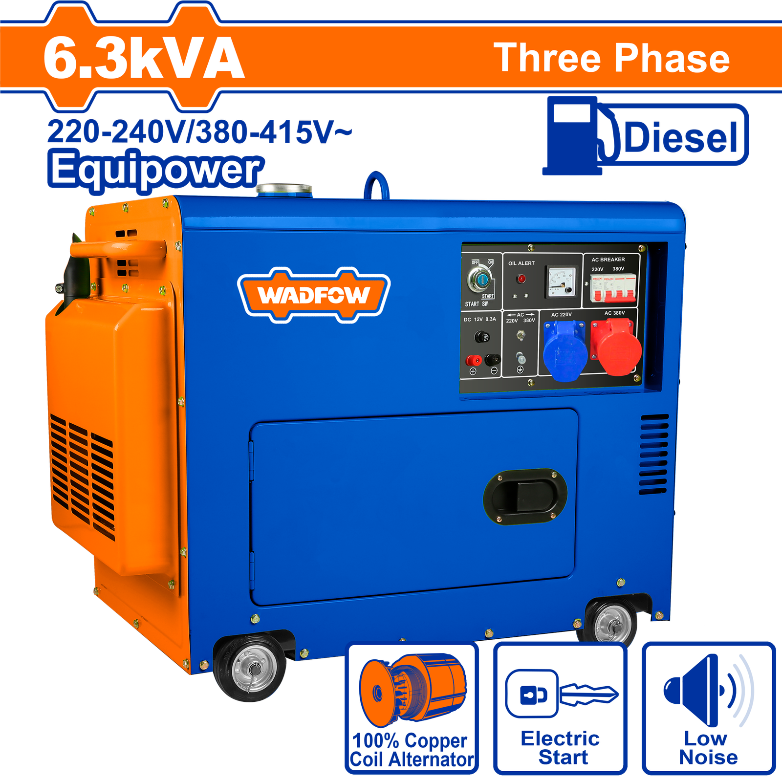 WDG2A50DT.png WDG2A50DT (Wadfow Silent diesel generator 3 phase 5kW 6kVA - P1C1) - Image 1