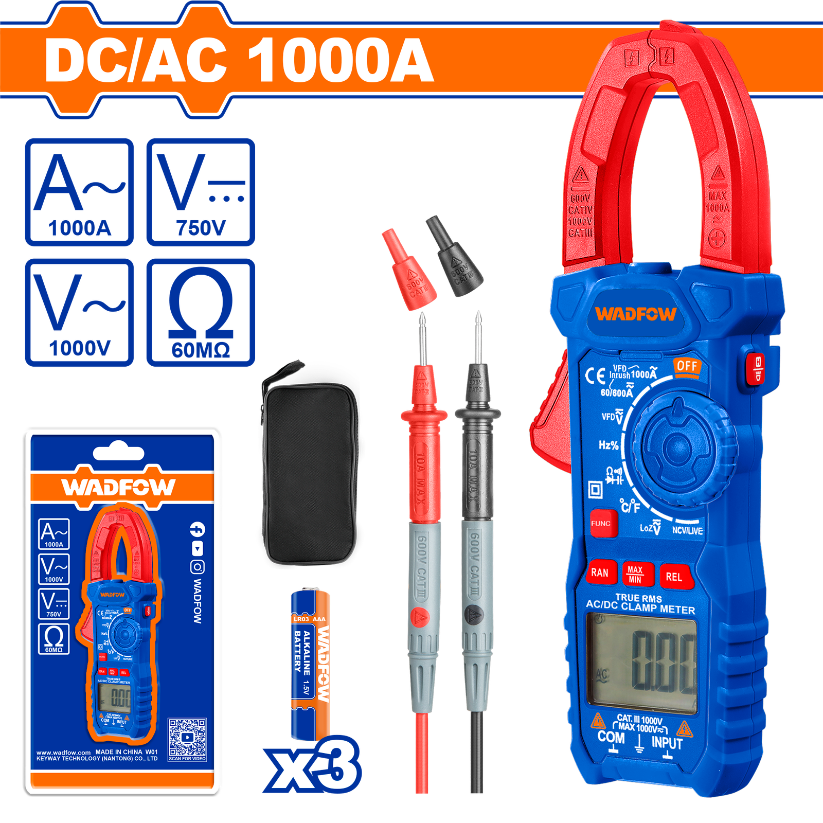 WDM65085.png WDM65085 (Wadfow DC/AC clamp meter 1000A 6000 Counts - P5C20) - Image 1