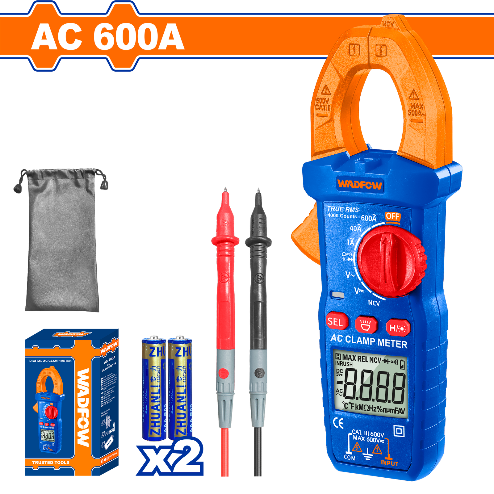 WDM8601.png WDM8601 (Wadfow Digital AC clamp meter 600A 4000 count - P5C20) - Image 1