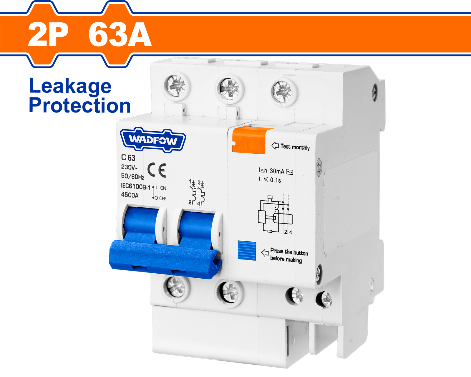 WDU6563.png WDU6563 (Wadfow Circuit breaker 2P+N 63A - P4C40) - Image 1