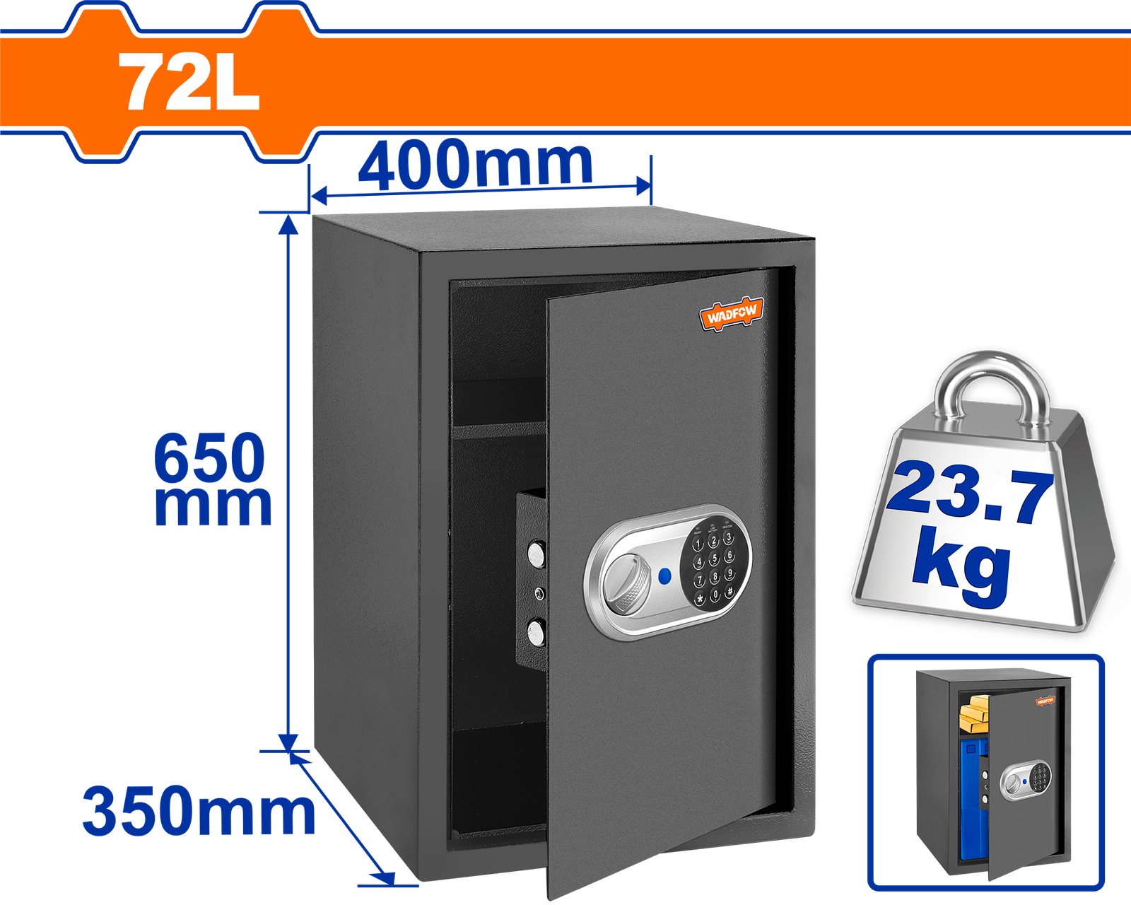 WEB1565.png WEB1565 (Wadfow Electronic safe 72L 65x35x40cm - P1C1) - Image 1